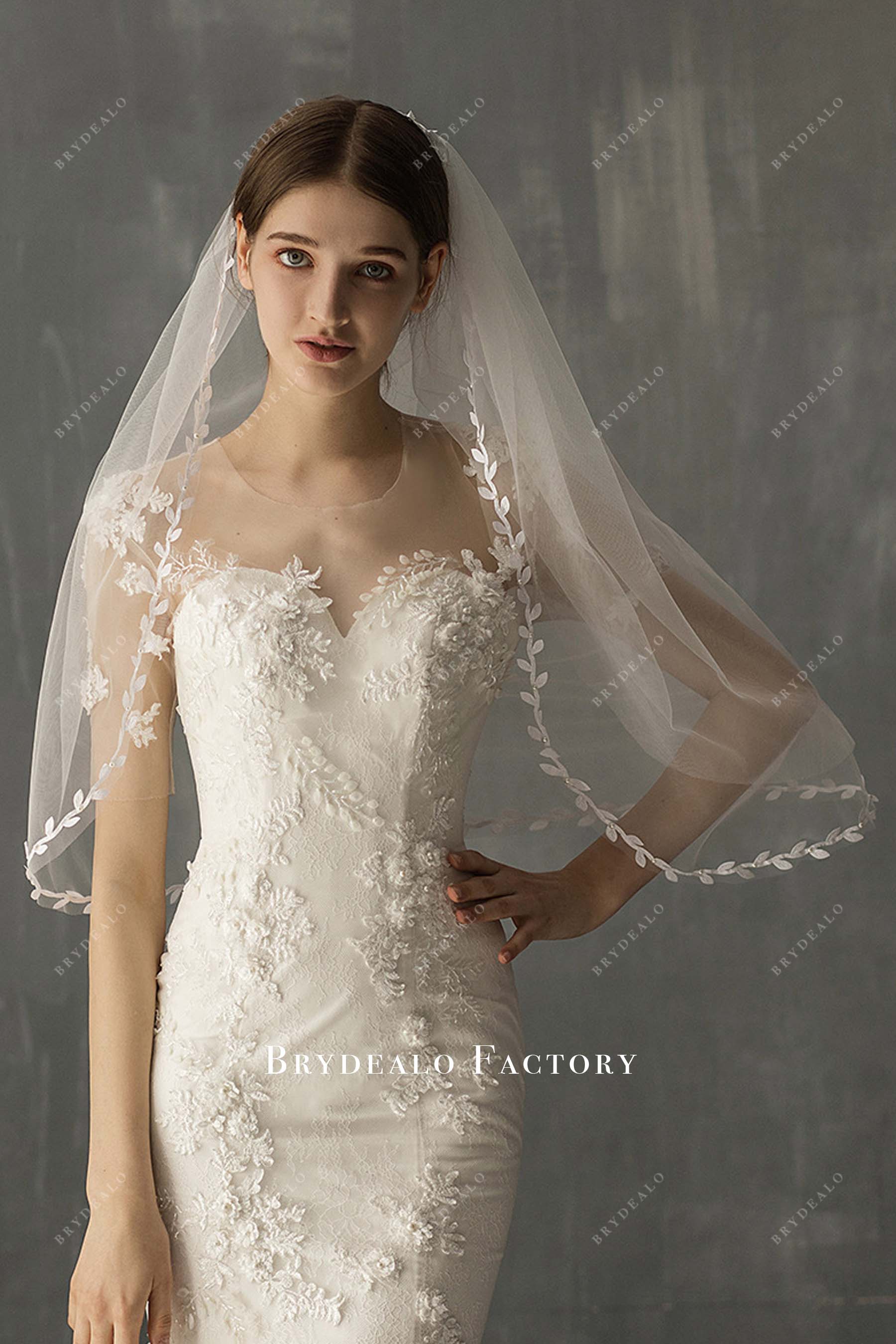 Fairy Leaf Trimmed Elbow Length Two Tiered Bridal Veil