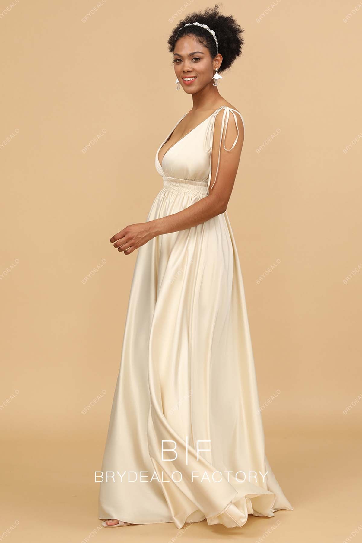 shoulder tie sleeveless charmeuse bridesmaid dress