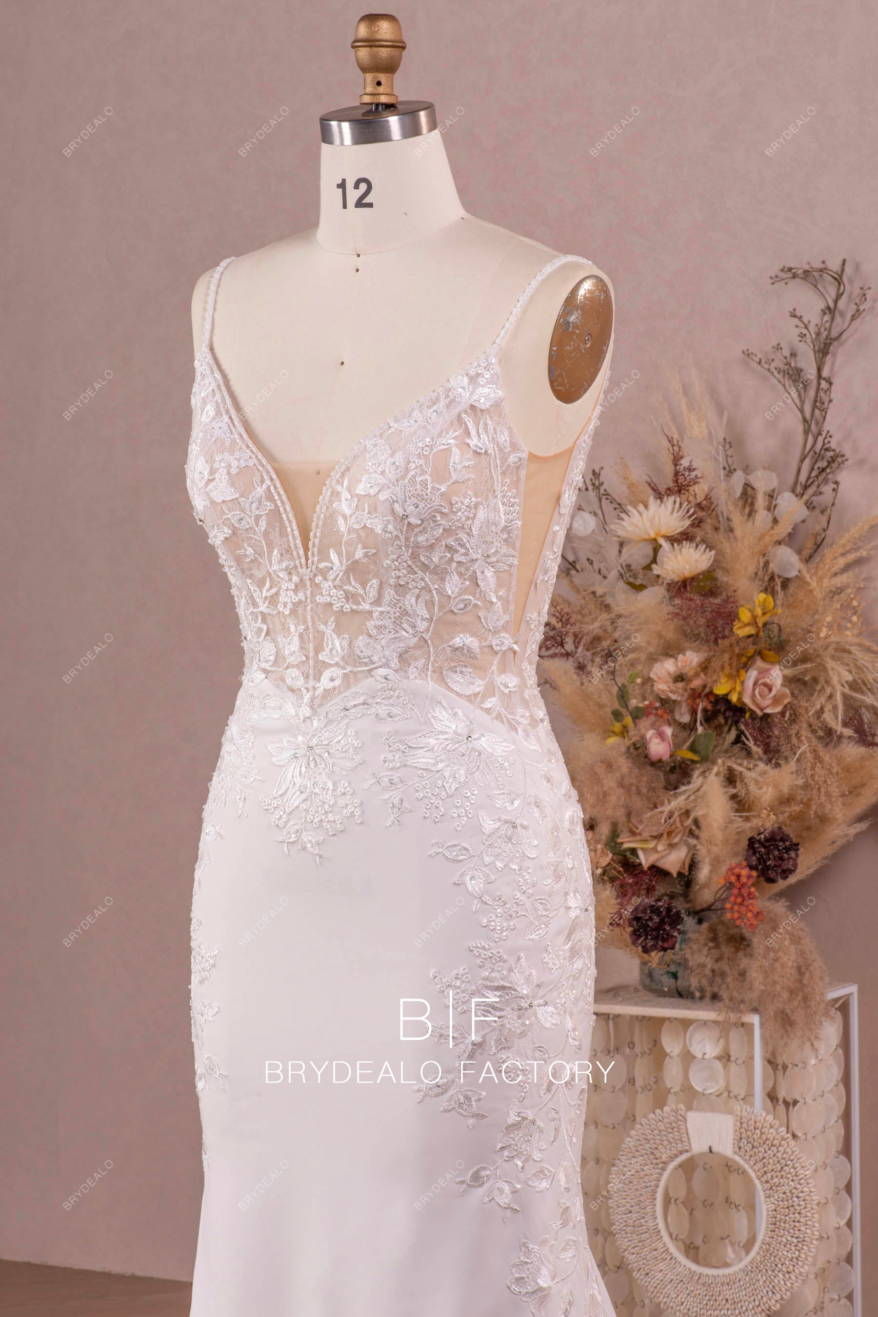 side cut lace wedding dress