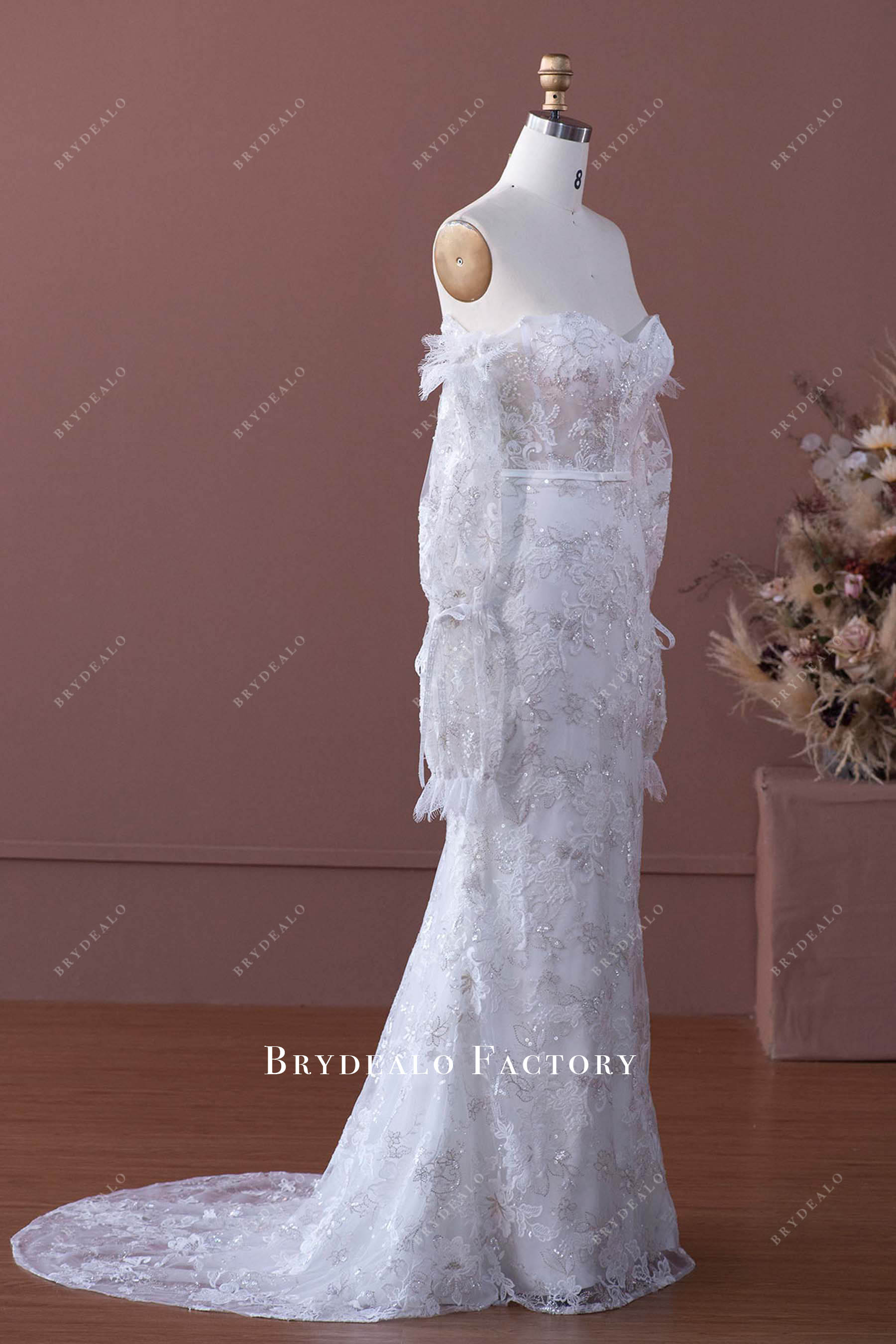 silver lace wedding dress