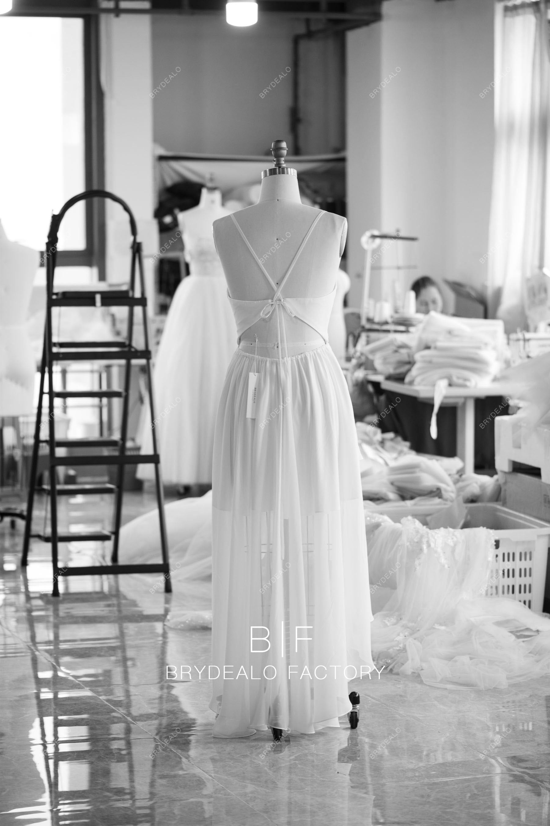simple crisscross floor length wedding dress