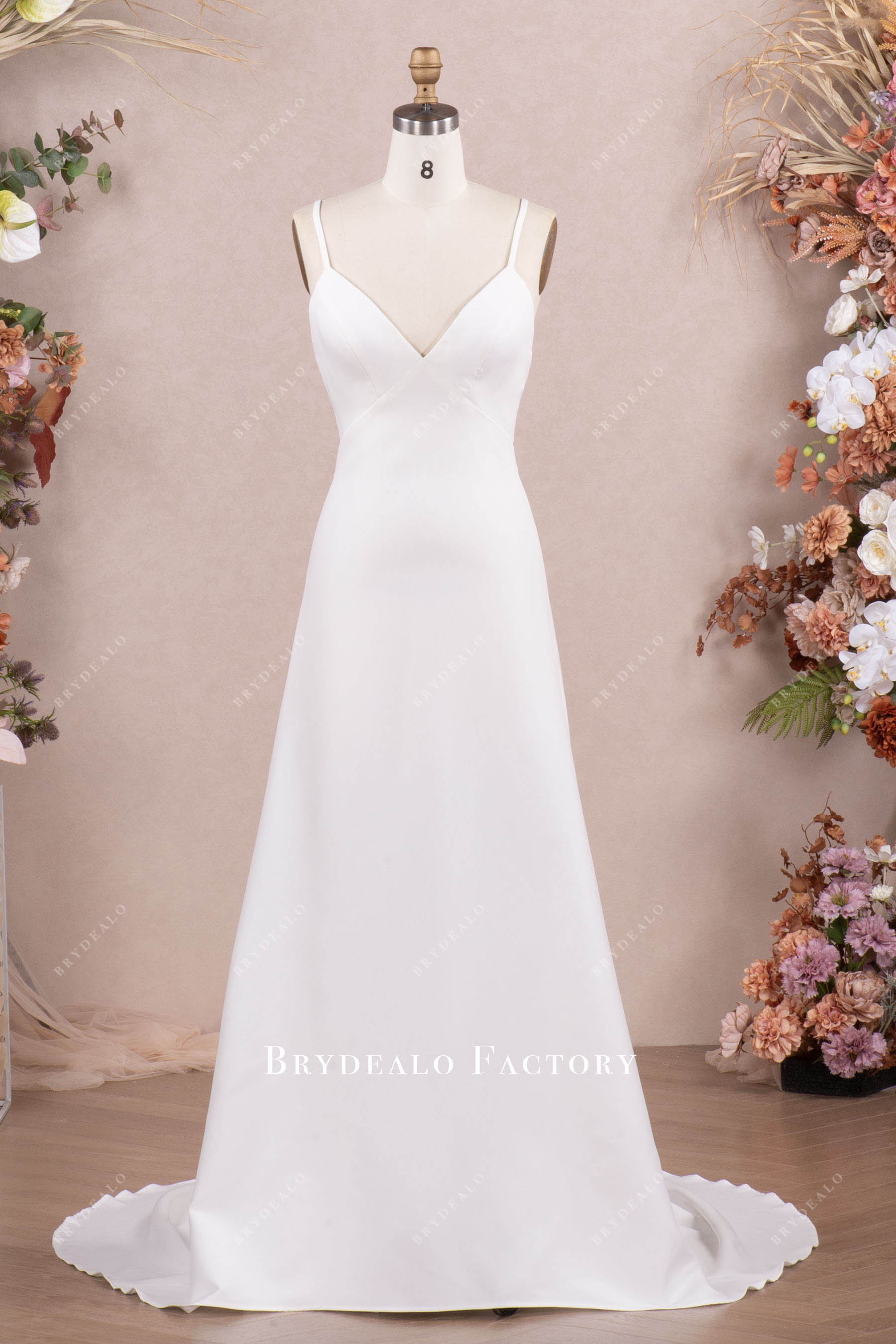 Simple Empire Thin Straps V-neck Crepe Wedding Dress Simple Empire Thin Straps V-neck Crepe Wedding Dress