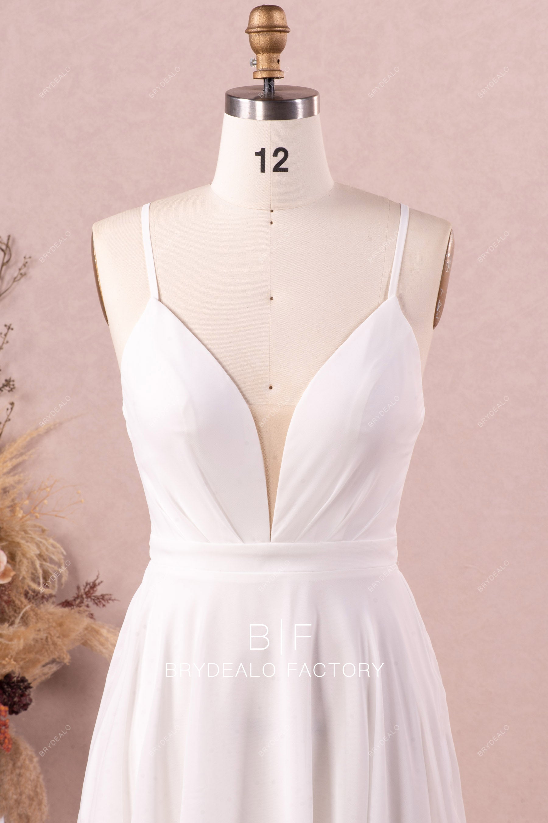 simple straps plunging wedding dress