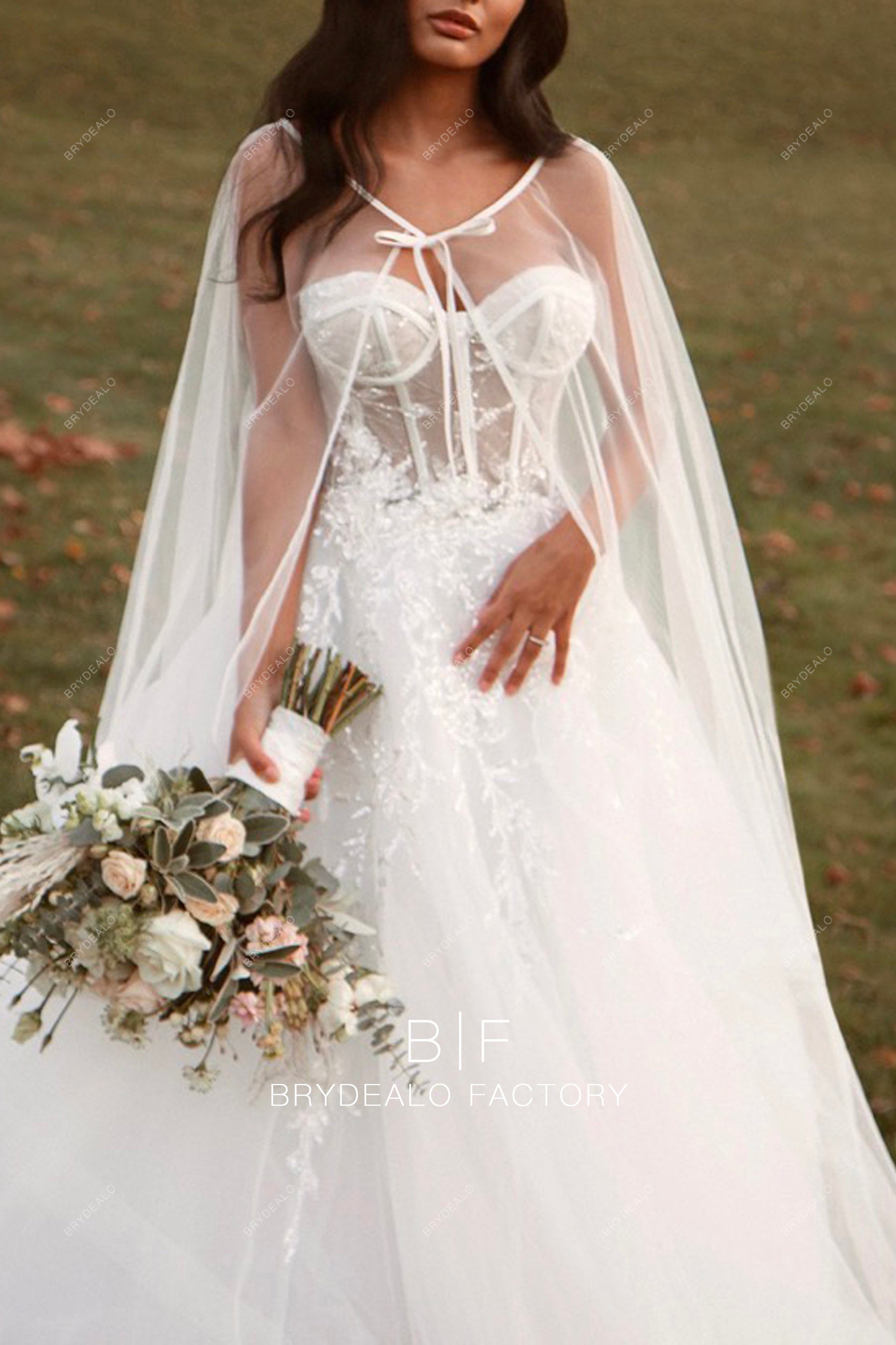 simple tulle bridal cape