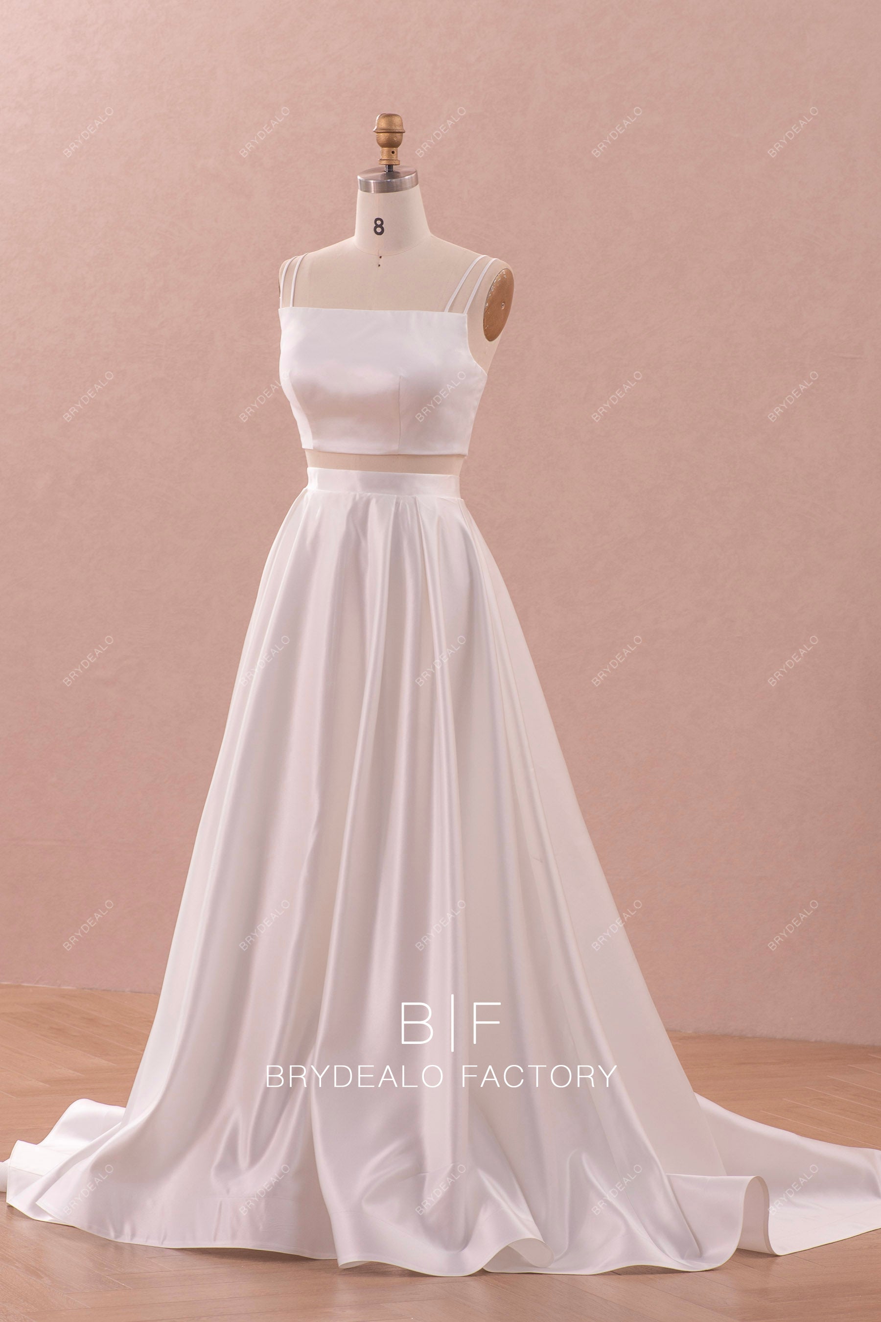 simple two piece satin wedding gown