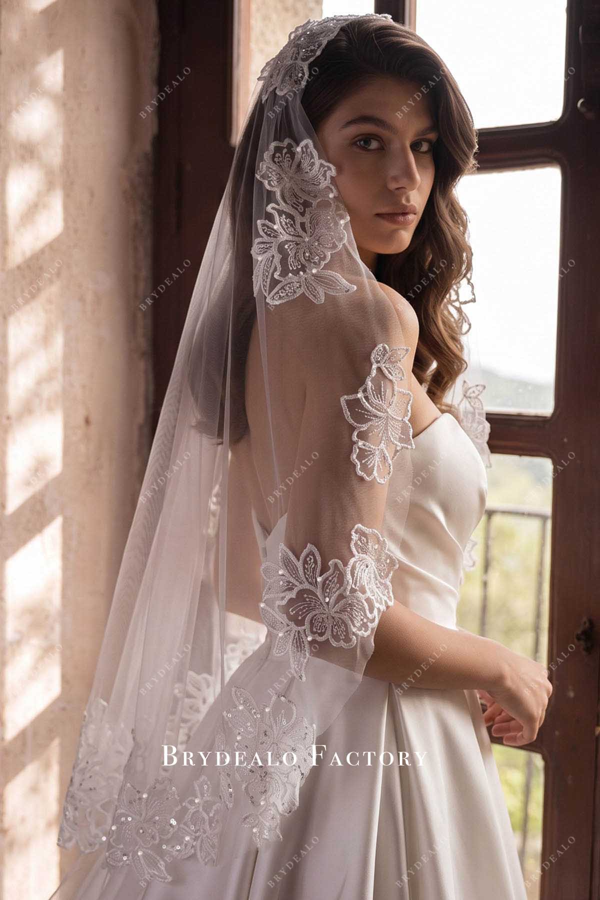 single layer fingertip length bridal veil