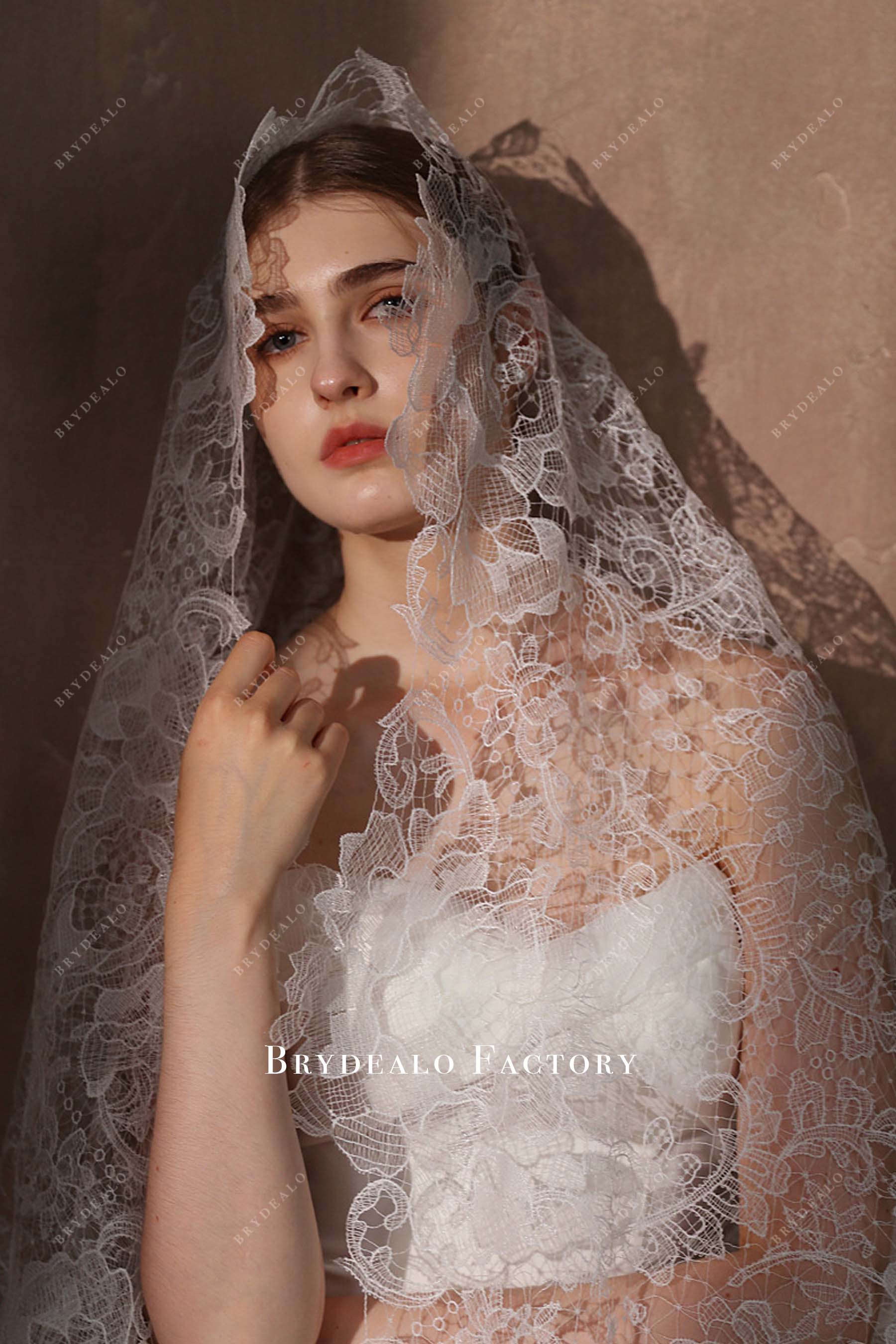 Classic Hollow Lace Single Tier Wedding Veil