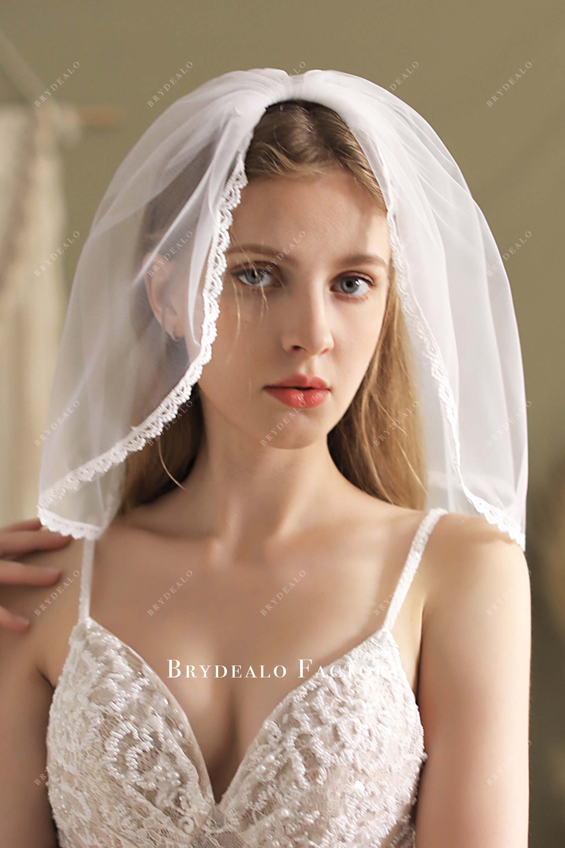 single tier tulle lace edge bridal veil