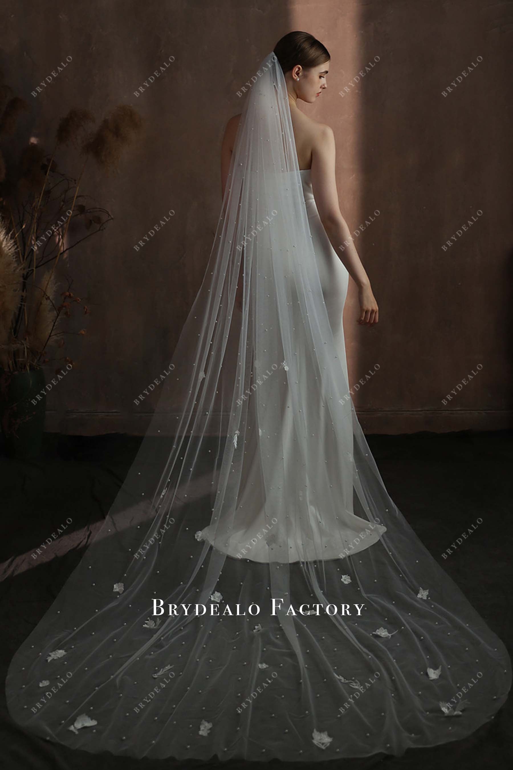 single tier tulle long bridal veil