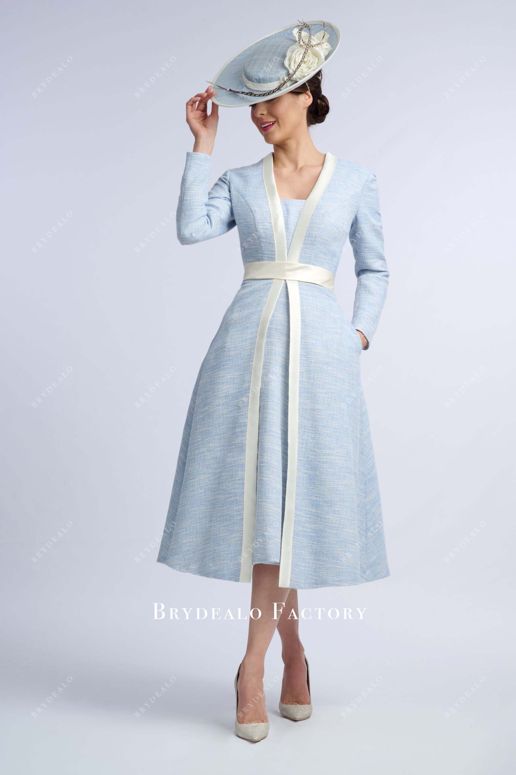 sky blue dress long sleeve Sky Blue Long Sleeves A-Line Mother Of Bride Dress