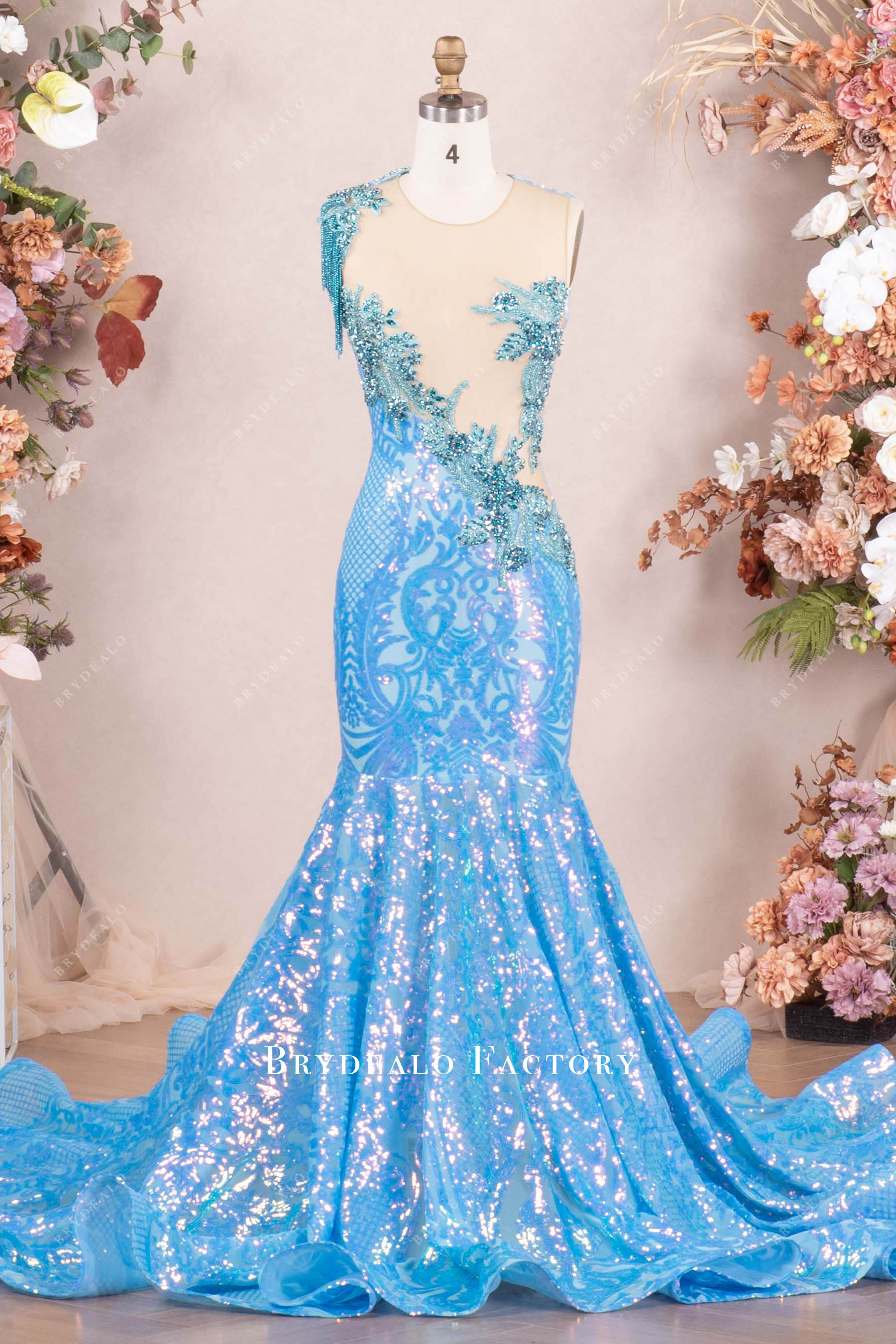 Luxury Rhinestone Tassel Applique Sequin Prom Dress Luxury Rhinestone Tassel Applique Sequin Prom Dress