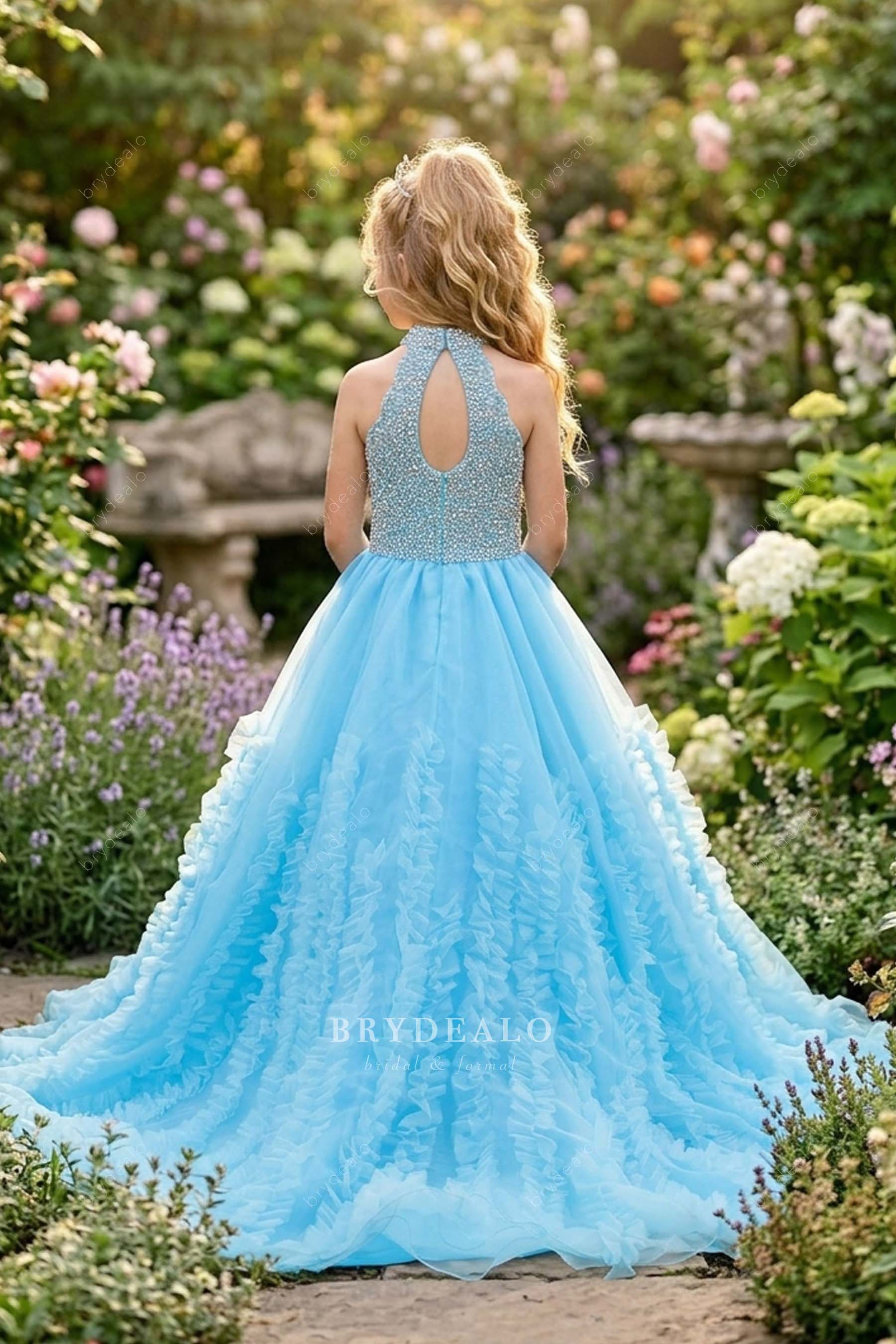 sky blue ruffled junior pageant dress