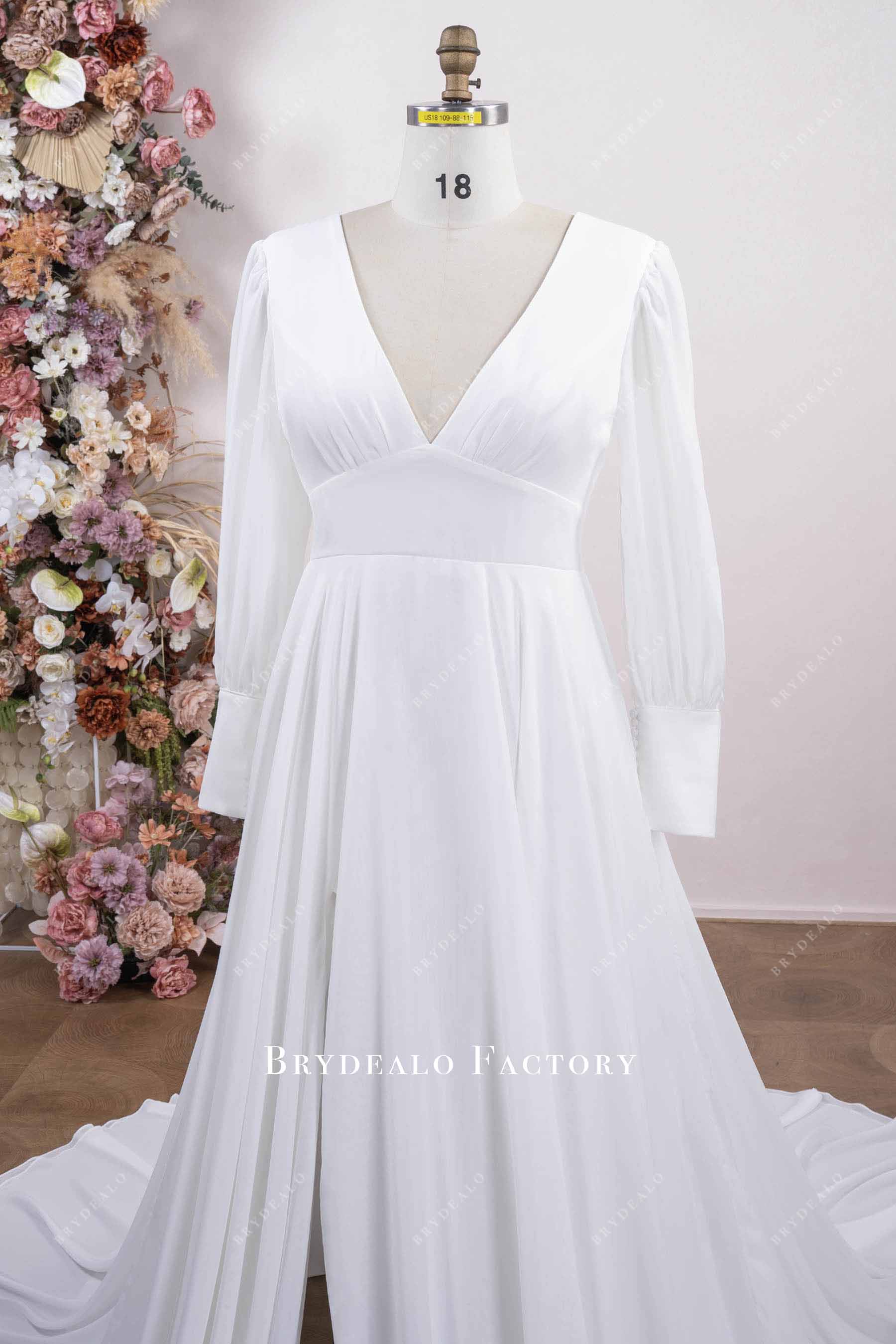 sleeved V-neck wedding dress