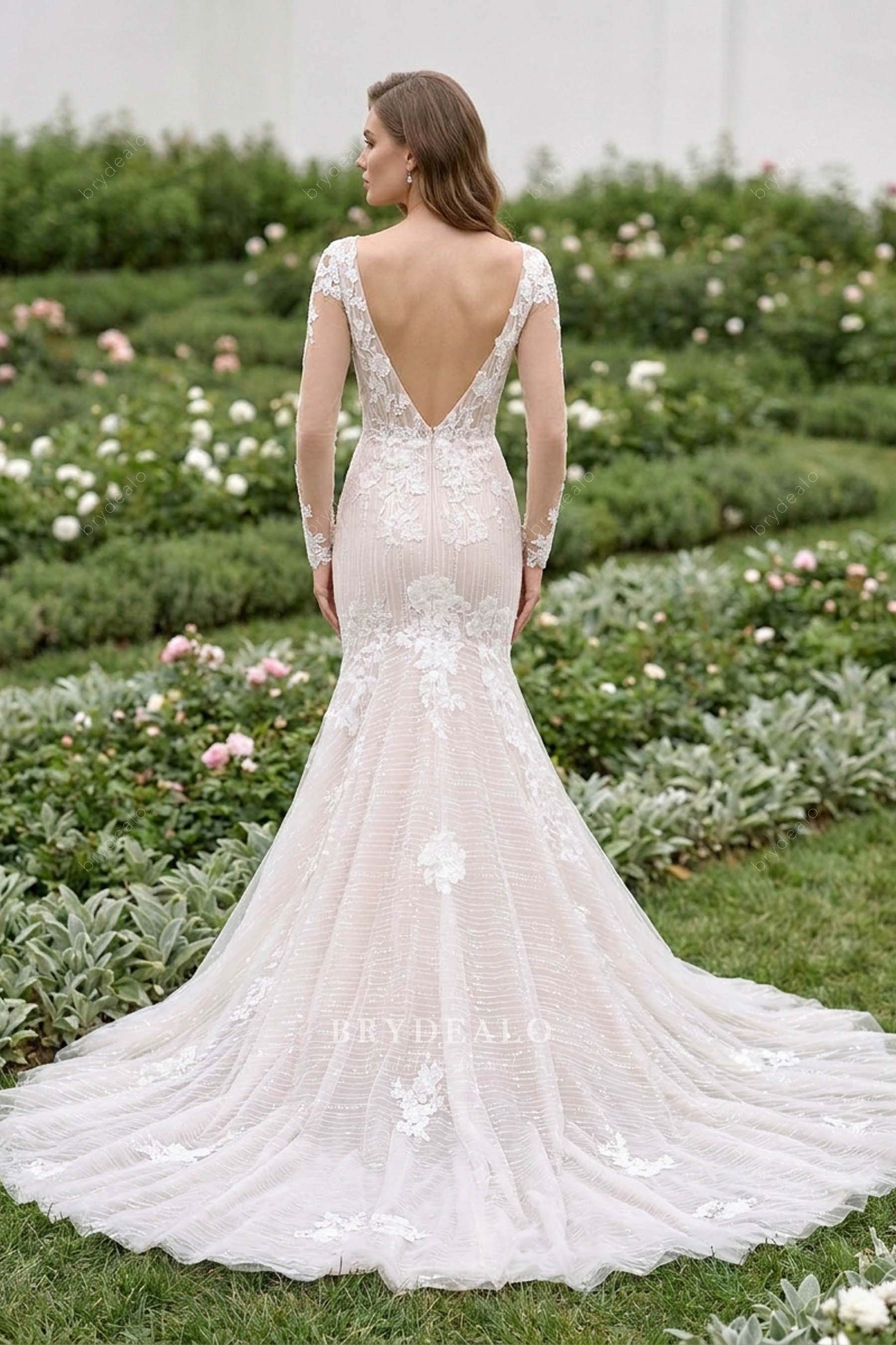 sleeved long shimmery lace wedding dress
