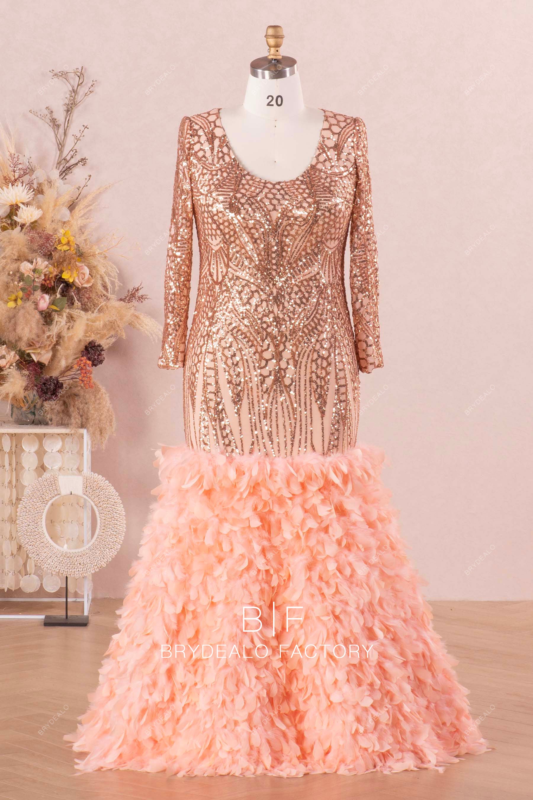 Sparkly Patterned Sequin Feather Prom Dress Sparkly Patterned Sequin Feather Prom Dress