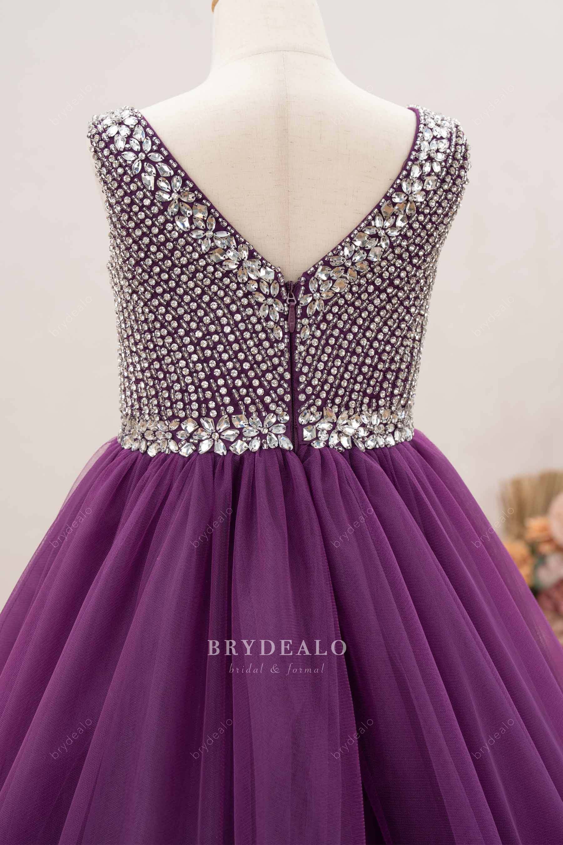 sleeveless V-neck rhinestone kids pageant gown