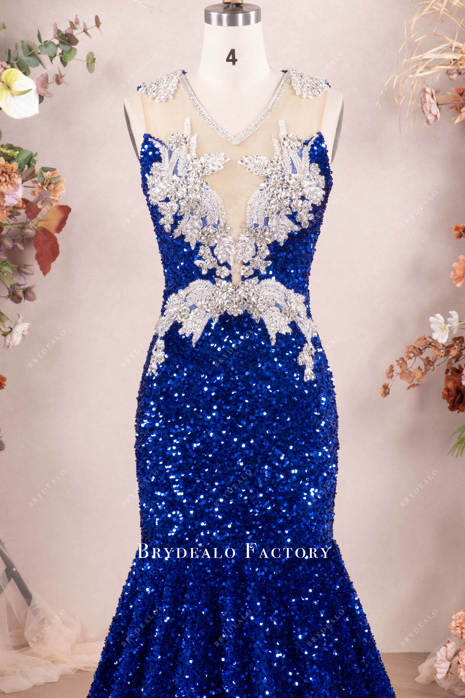 sleeveless V-neck rhinestone prom dress