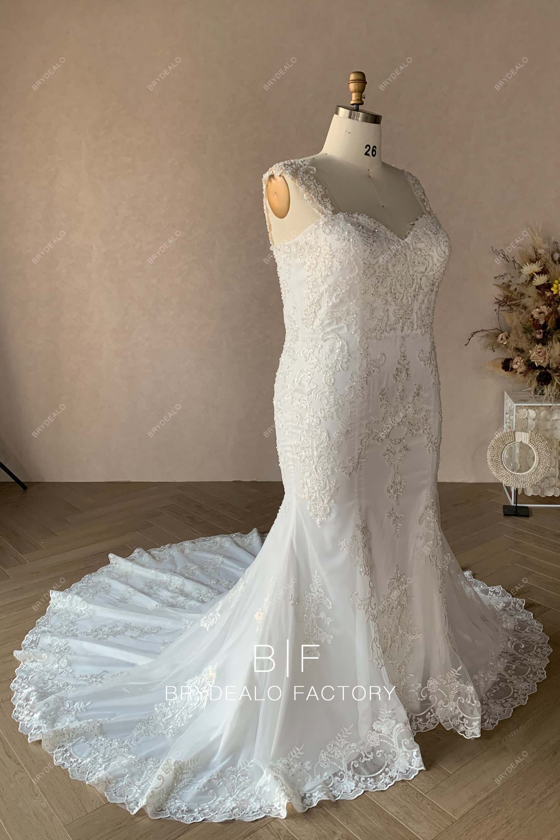 sleeveless beaded lace trumpet custom bridal gown