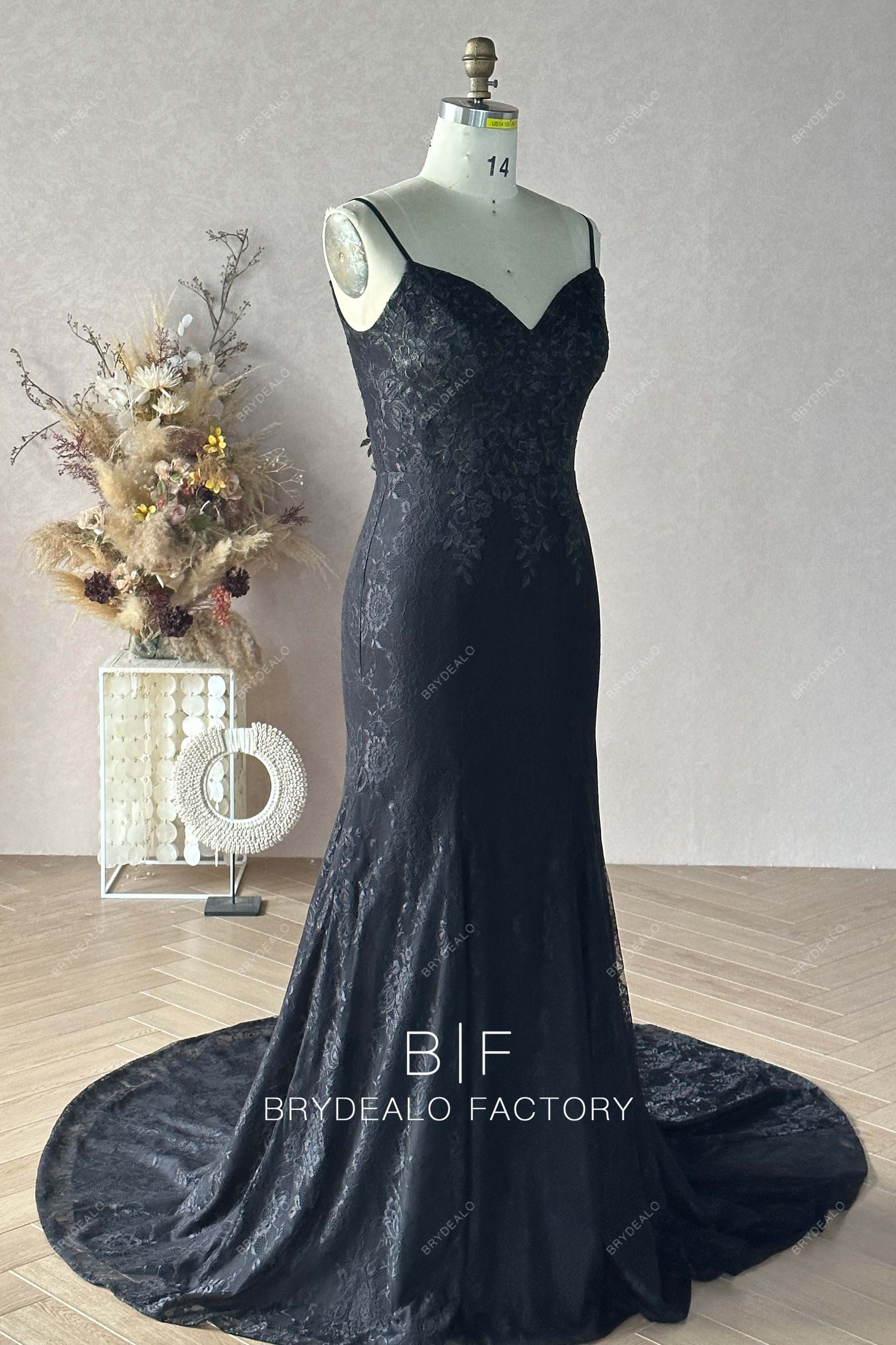 Private Label Black Lace Spaghetti Straps Custom Mermaid Dress