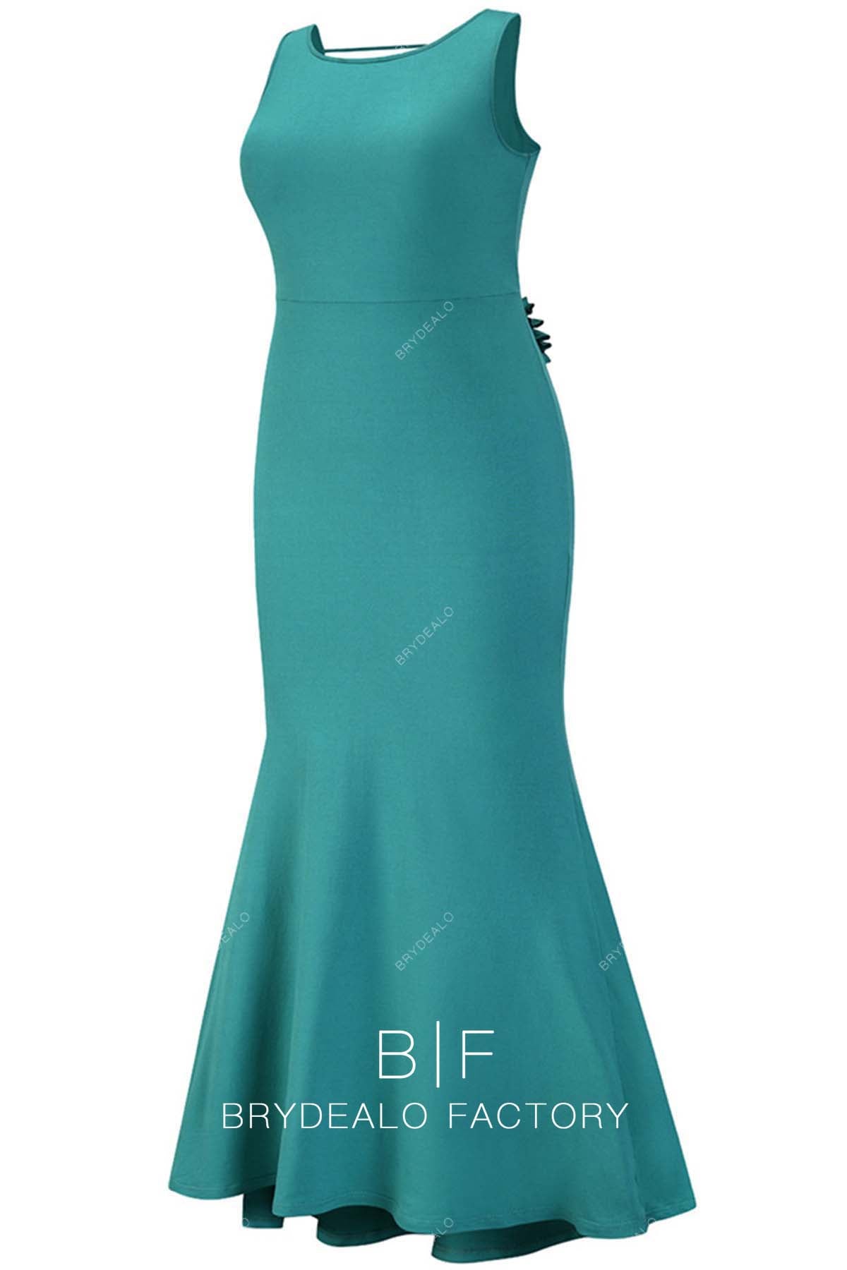 sleeveless fit and flare peacock bridesmaid gown