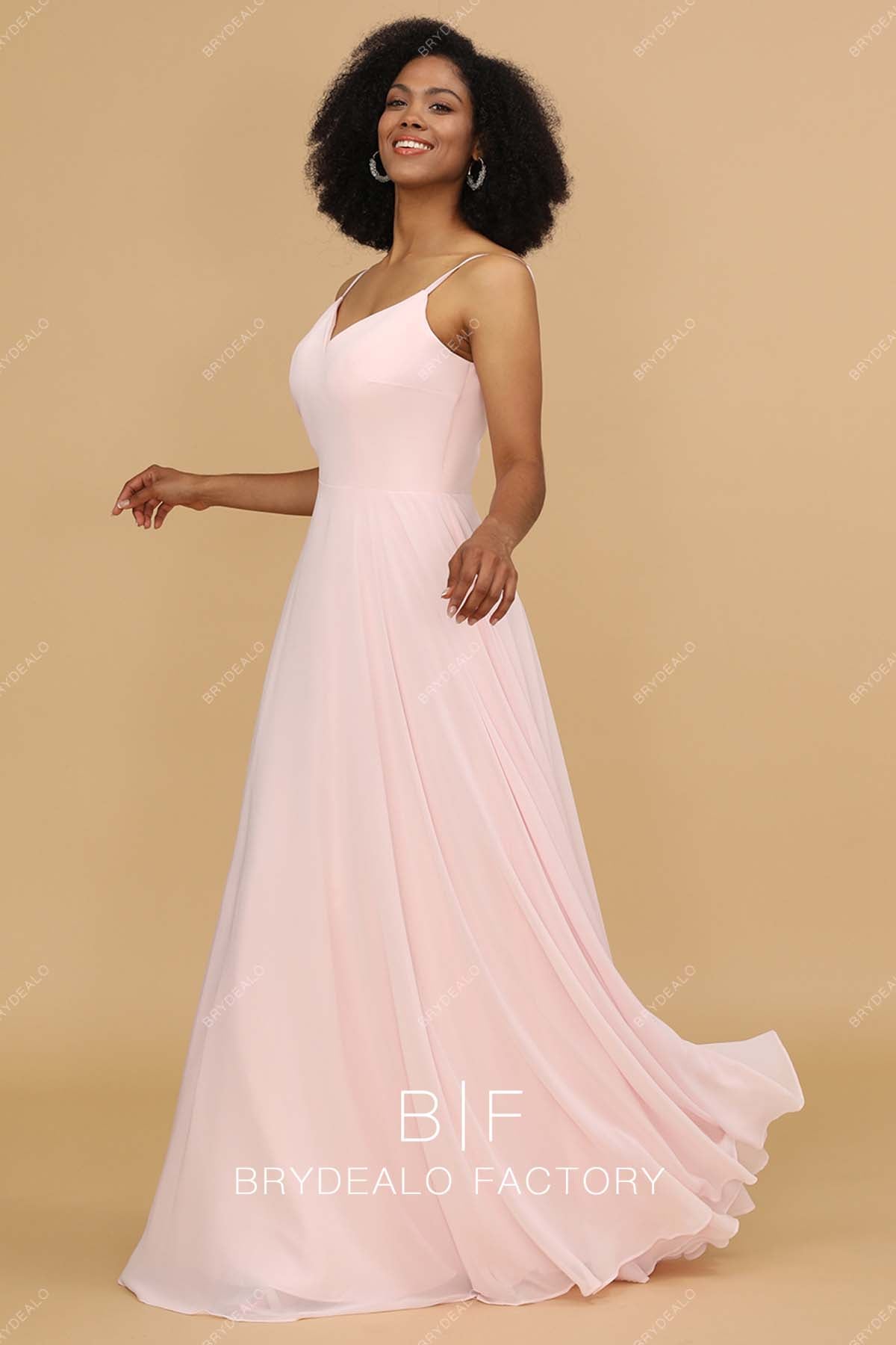 sleeveless floor length chiffon pink bridesmaid dress