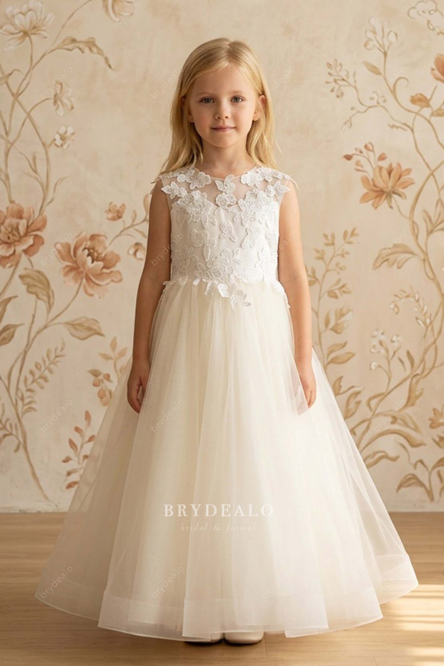 sleeveless ivory flower girl dress