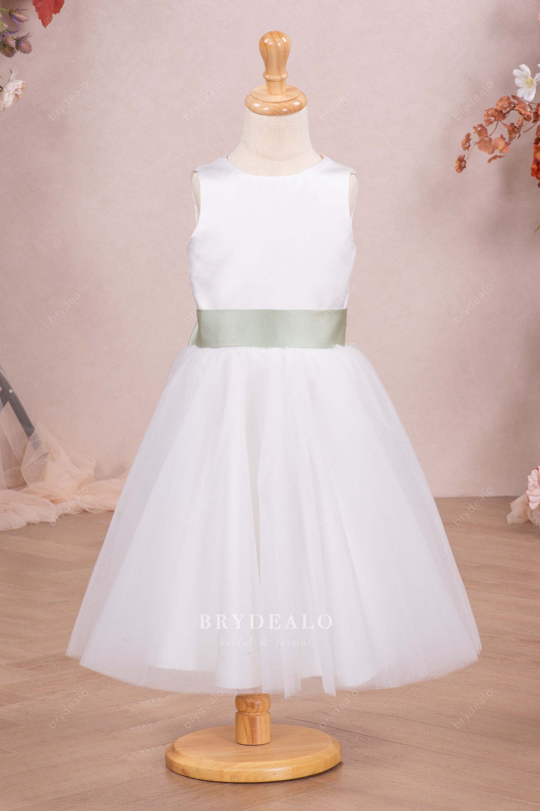 sleeveless satin tulle flower girl dress