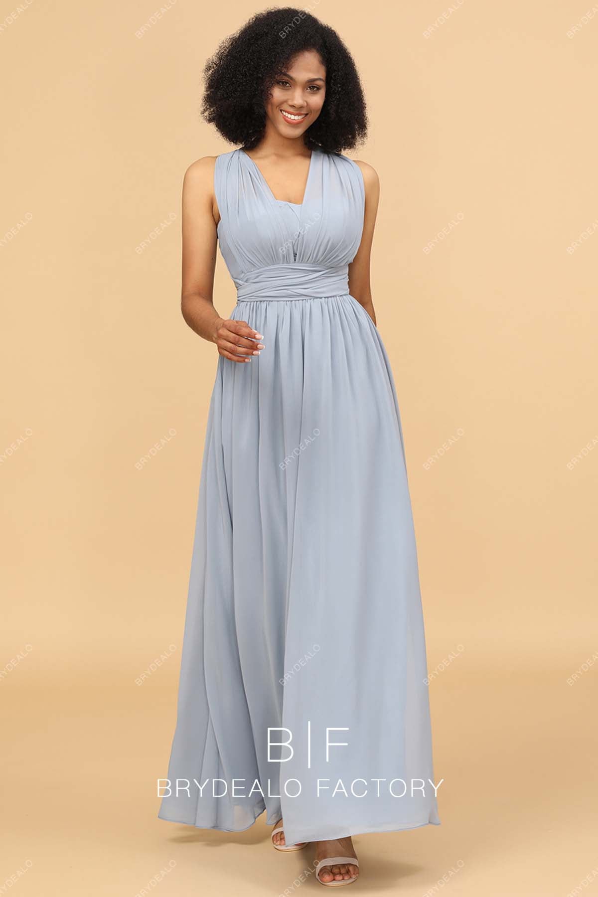 Silver Chiffon Floor Length Bridesmaid Convertible Dress