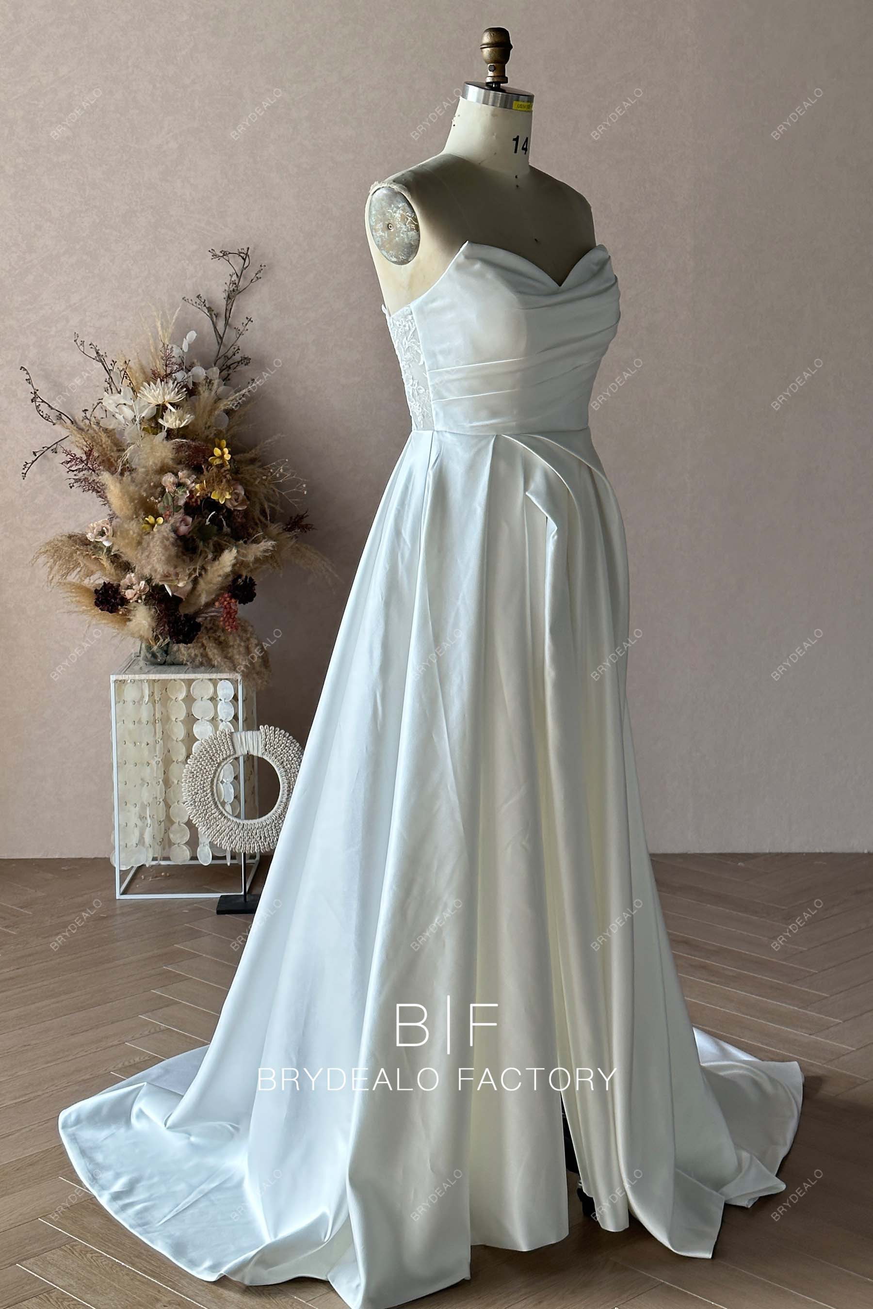 sleeveless slit A-line wedding gown