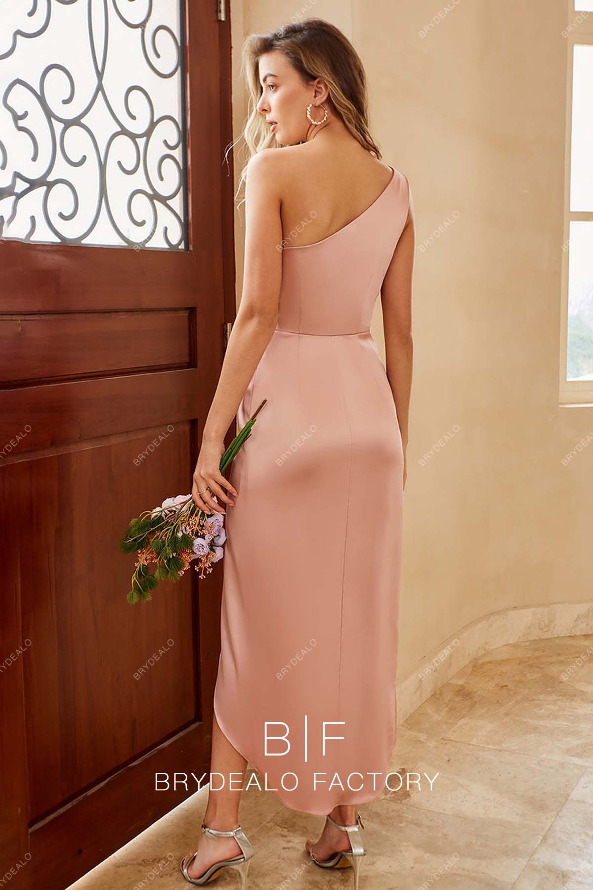 Pearl Pink One Shoulder Sleeveless Bridesmaid Dress