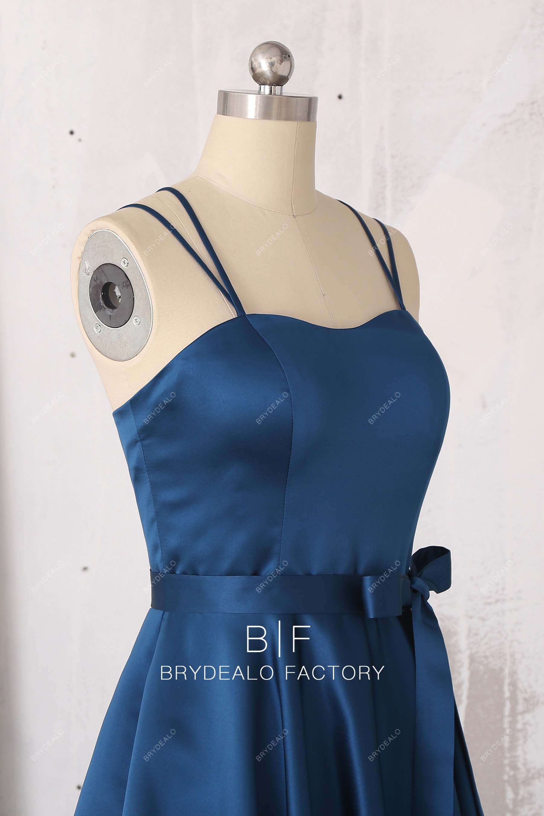 sleeveless thin straps ink blue homecoming dress