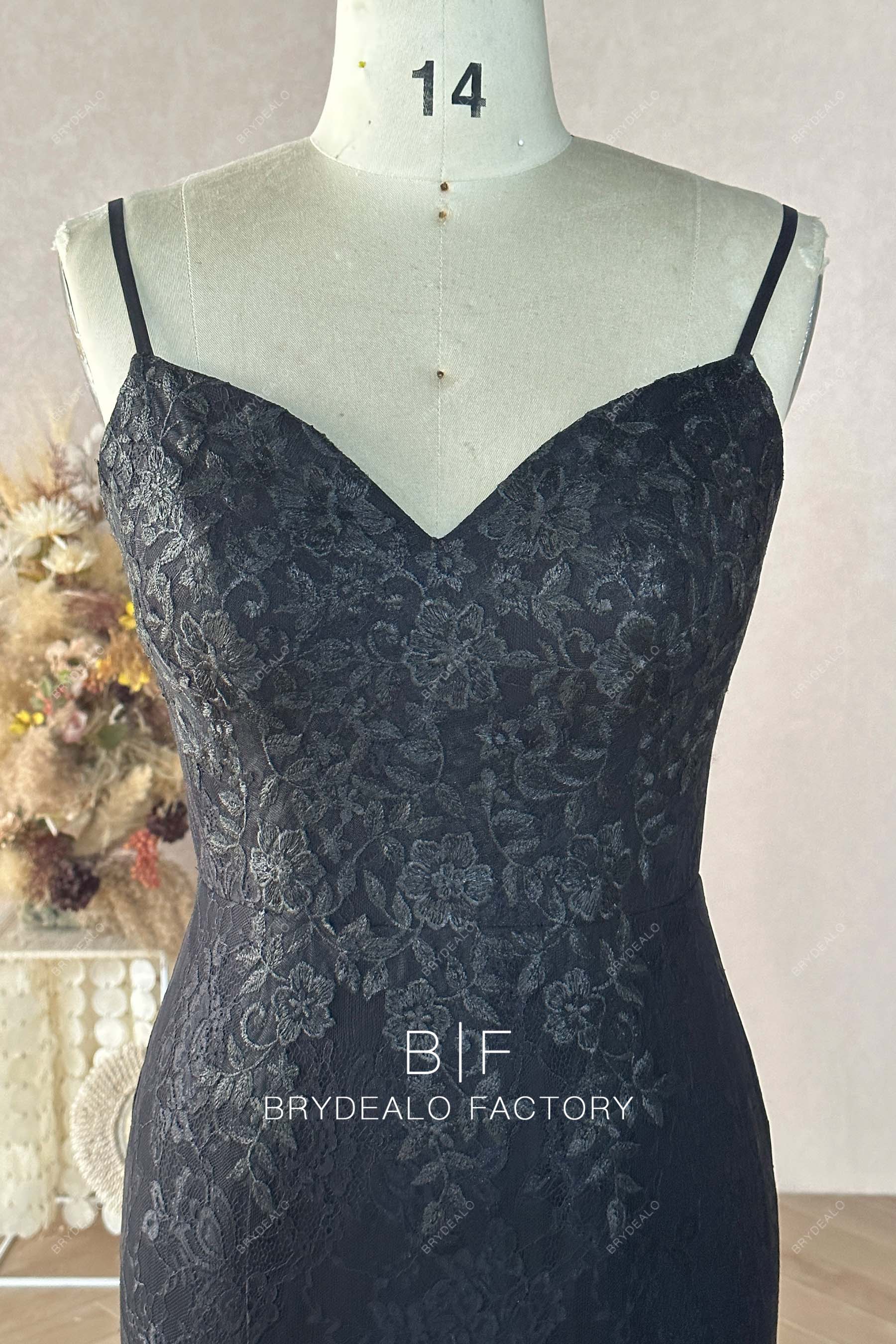 Private Label Black Lace Spaghetti Straps Custom Mermaid Dress