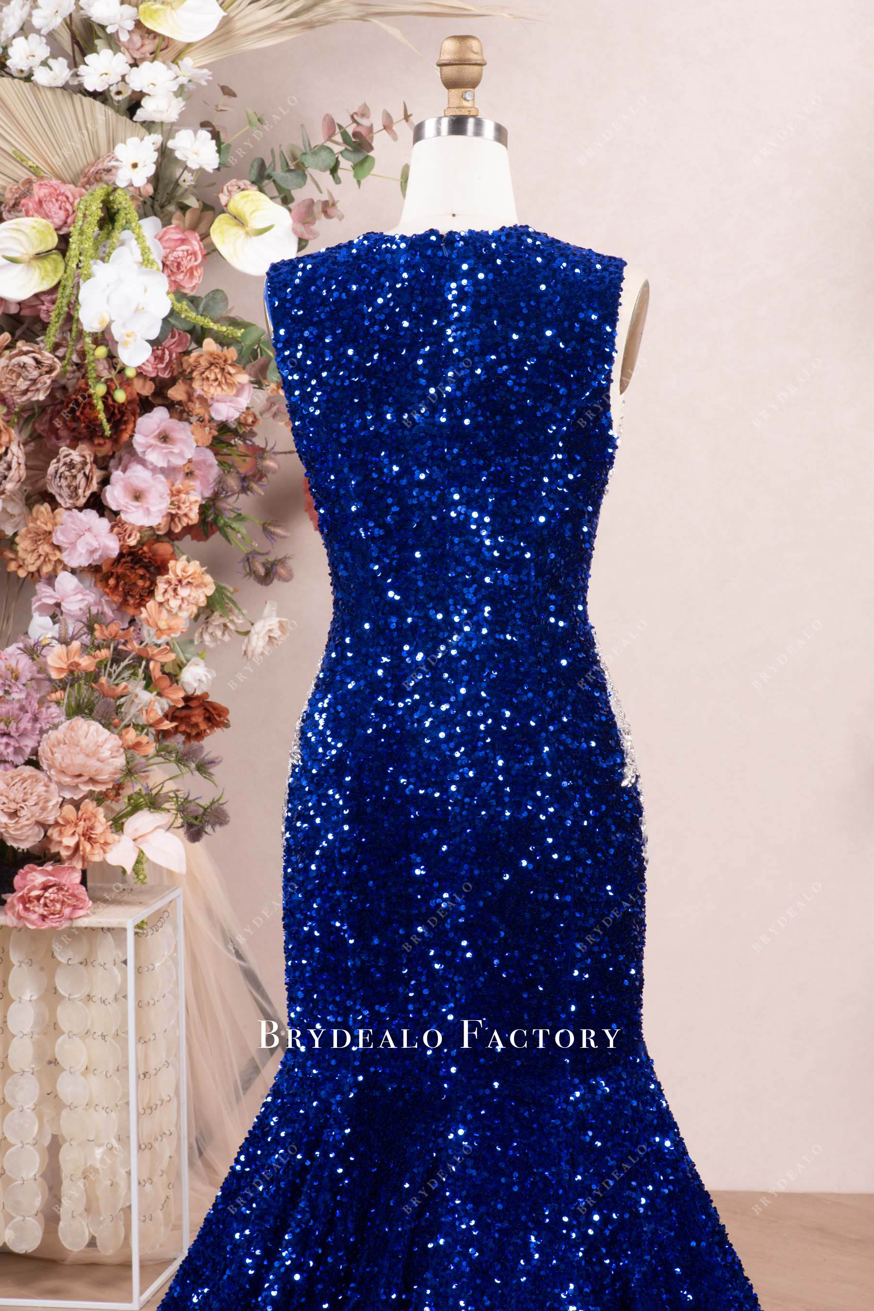 sleeveless velvet sequin prom dress