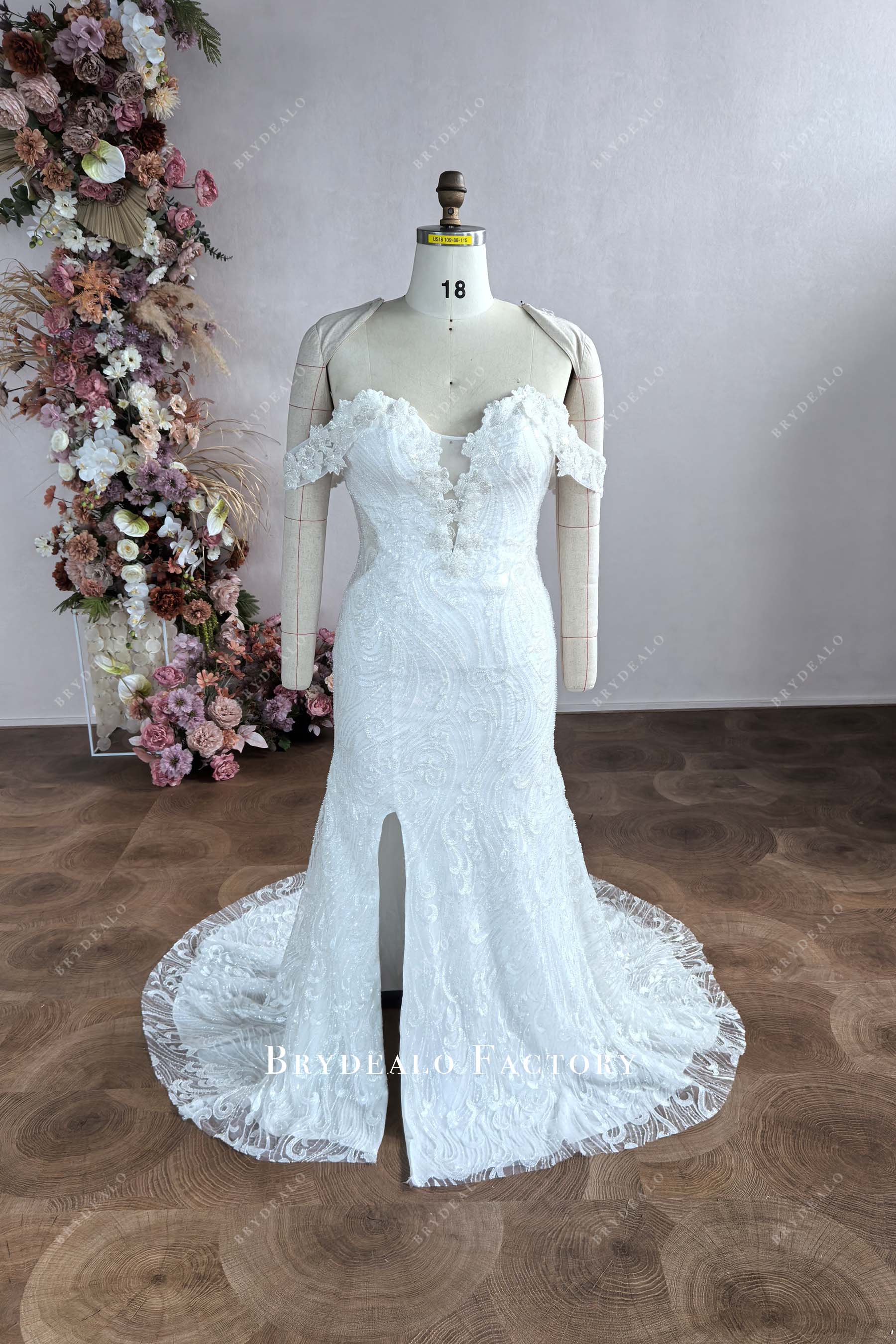 plunging neck slit mermaid wedding dress