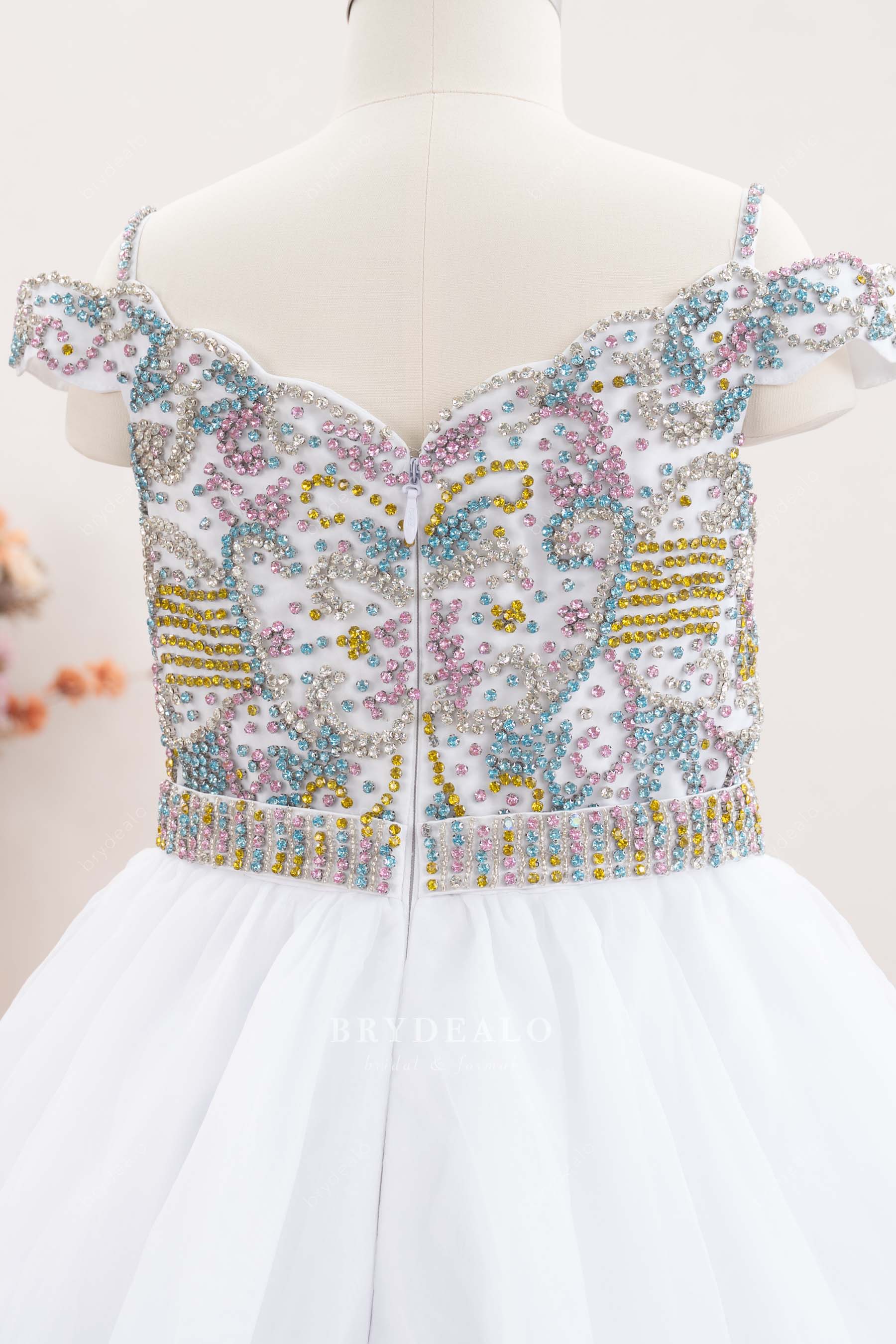 spaghetti straps rhinestone kids pageant gown