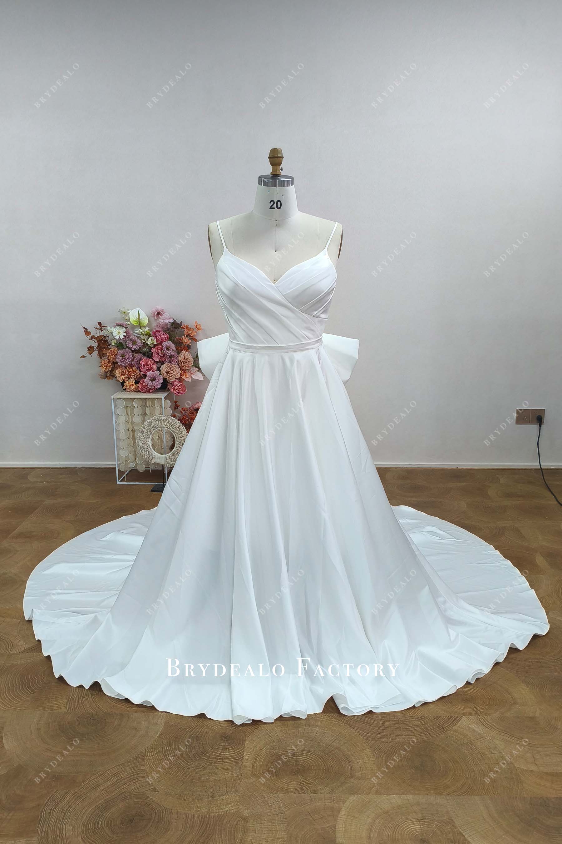 white wedding dress with green trim A-line V-neck Pure White Appliqued Wedding Gown Sweep Train Wedding Dress,MW326  – Musebridals main image 1