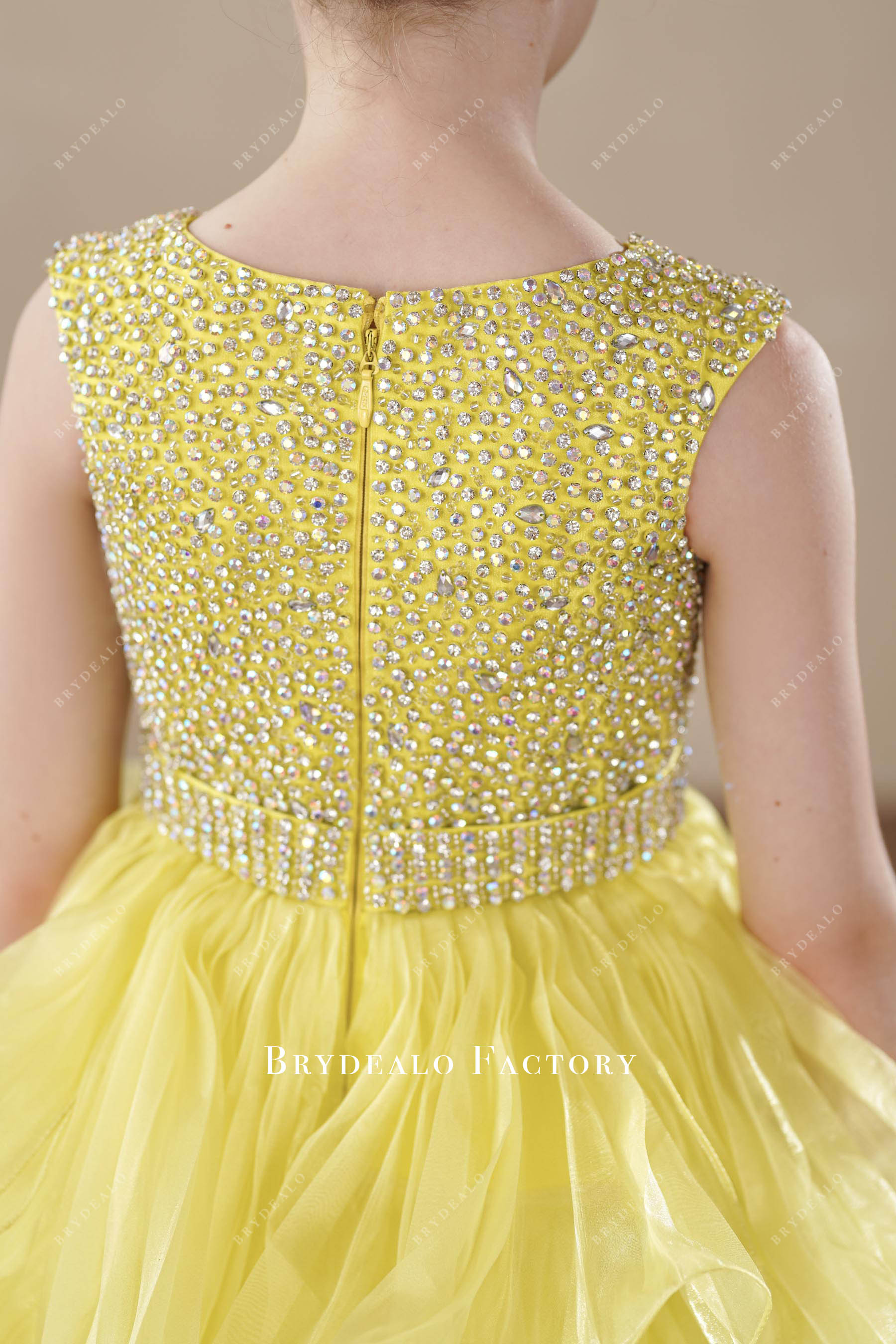 sparkly boat neck kids gown