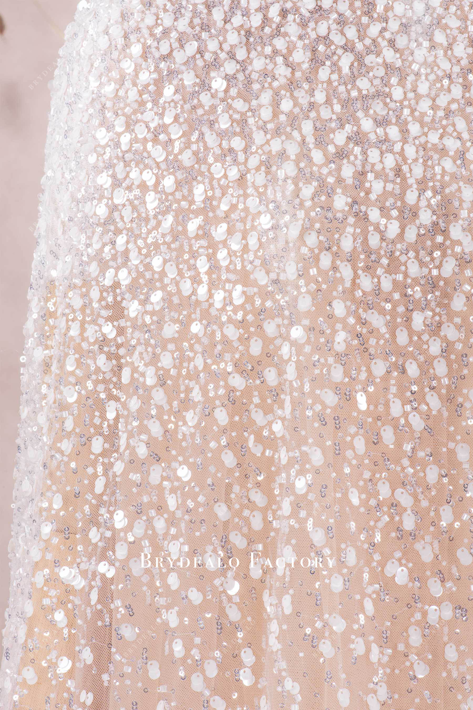Matte Cream White Sequin Beading Flower Lace Fabric Online