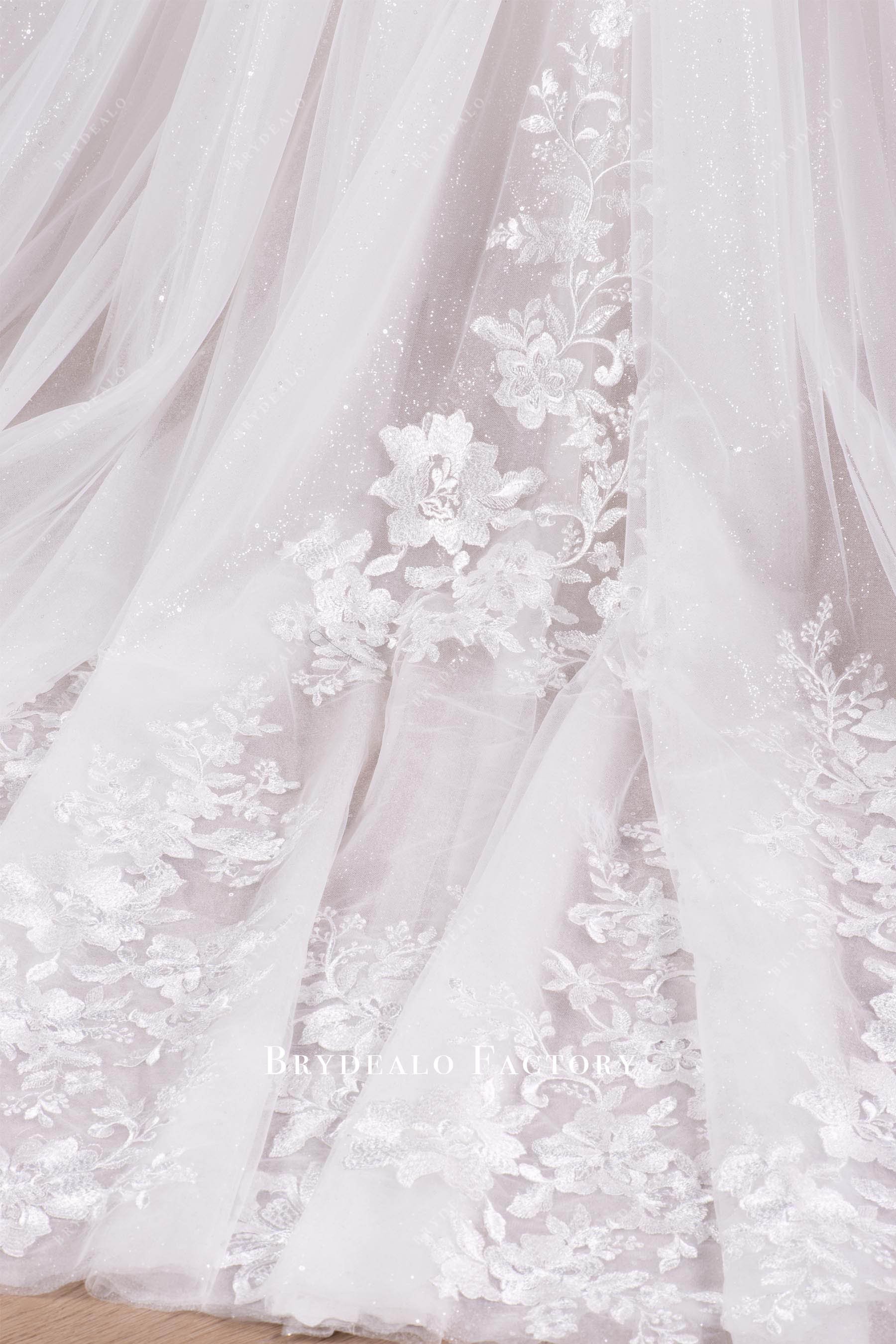 sparkly flower lace train wedding dress