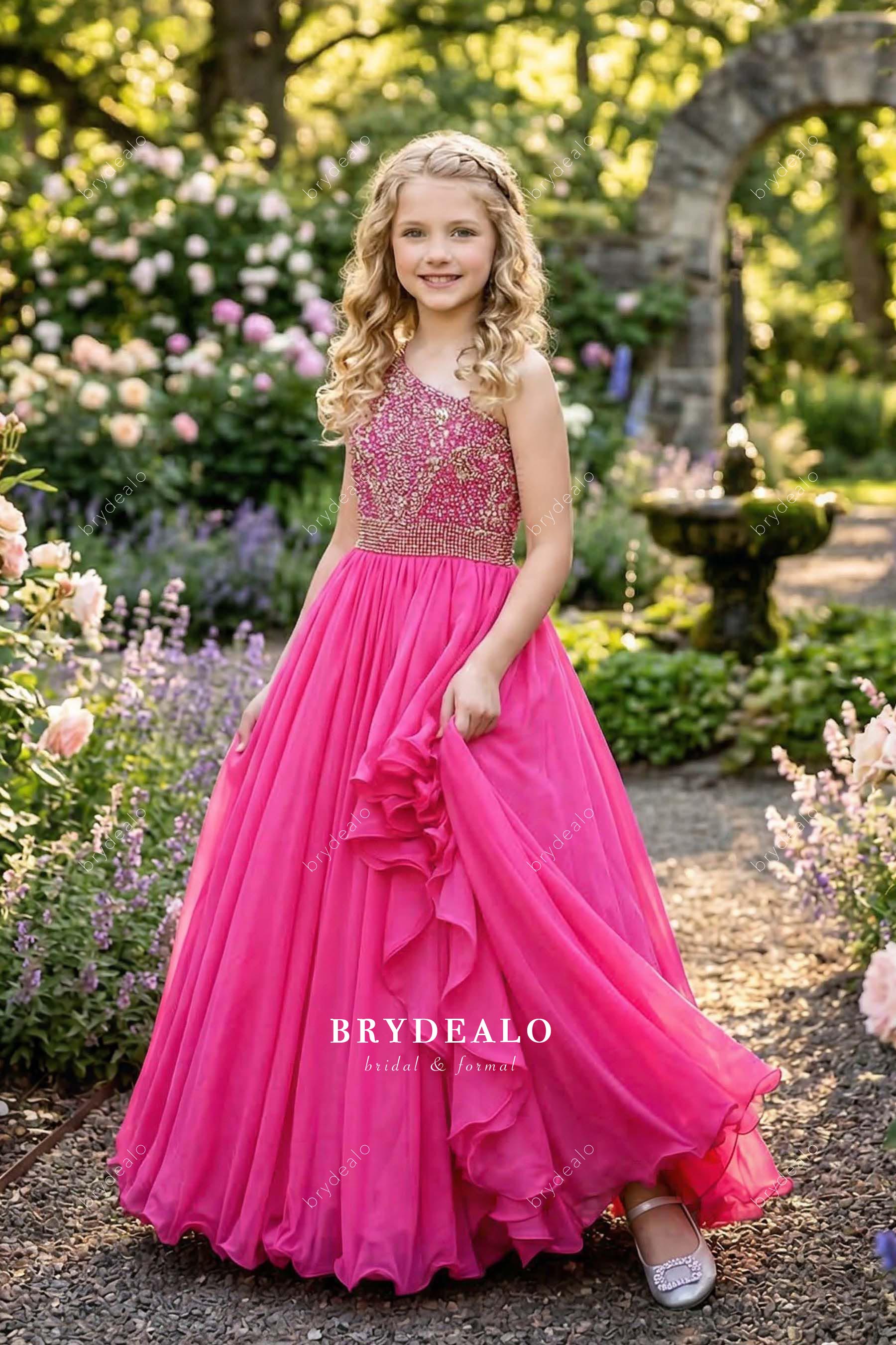 sparkly fuchsia junior pageant gown