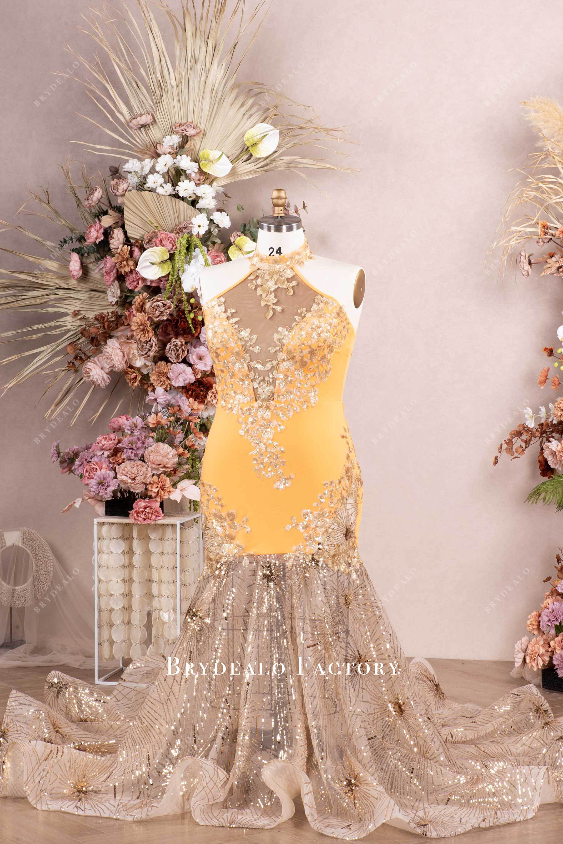 sparkly halter mermaid prom dress