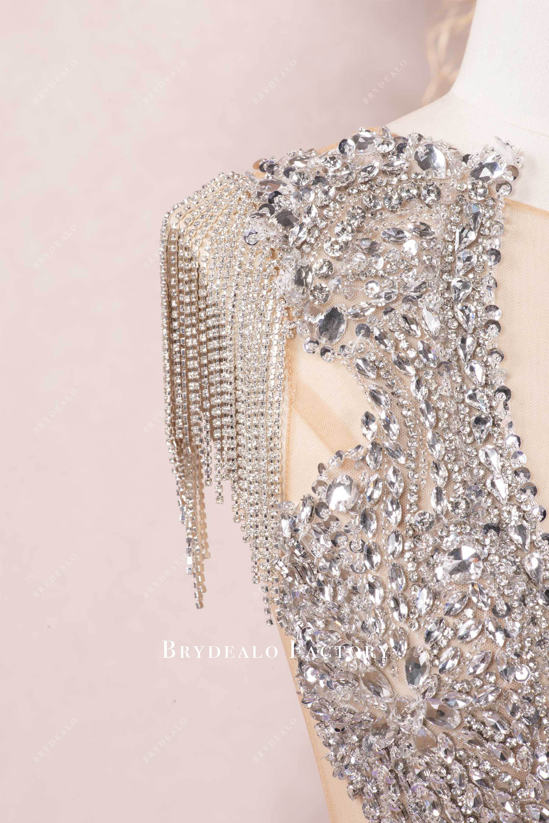 sparkly hand-sewn rhinestone tassel prom dress