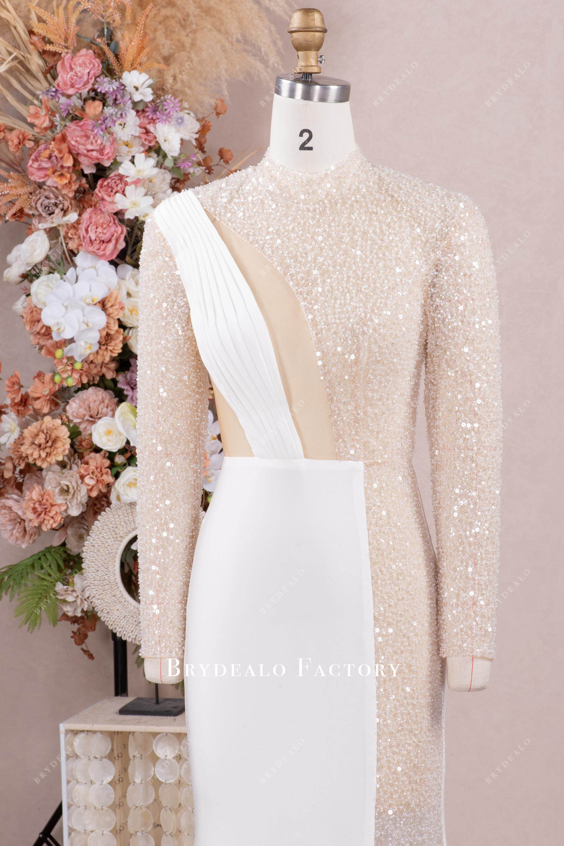 sparkly illusion long sleeve wedding dress