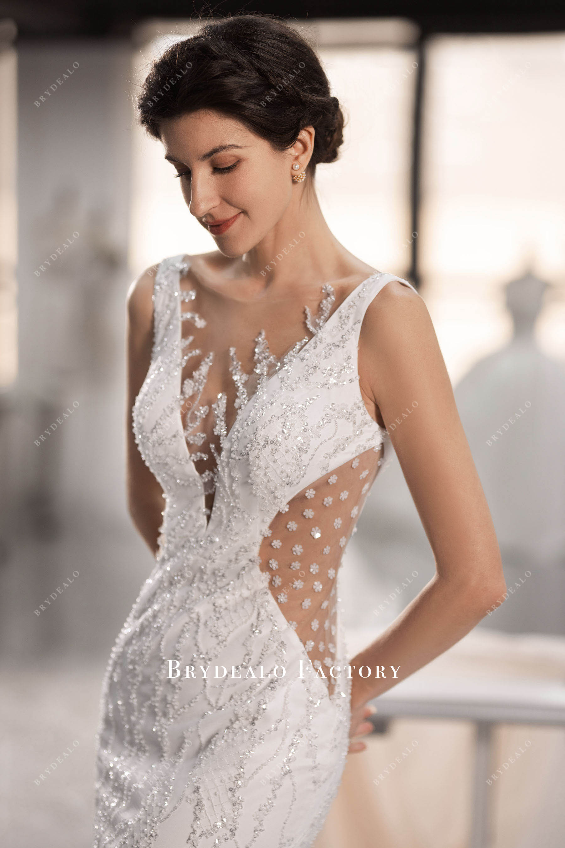 sparkly lace cutout wedding dress