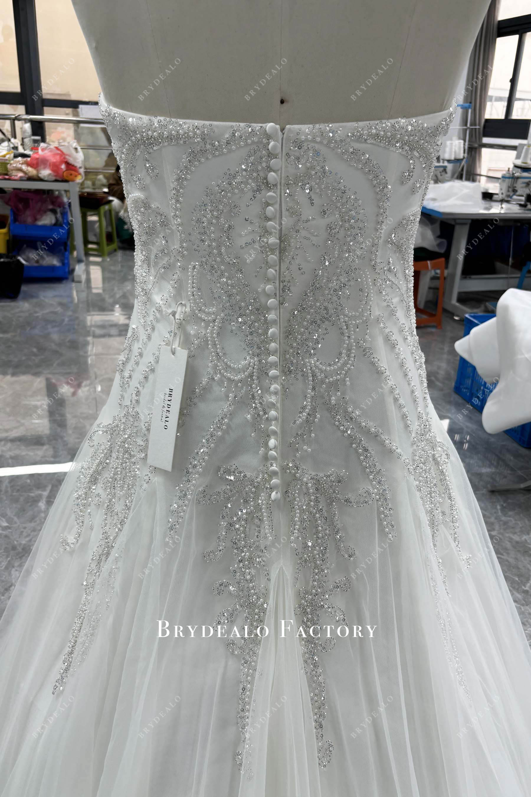 sparkly lace strapless wedding gown