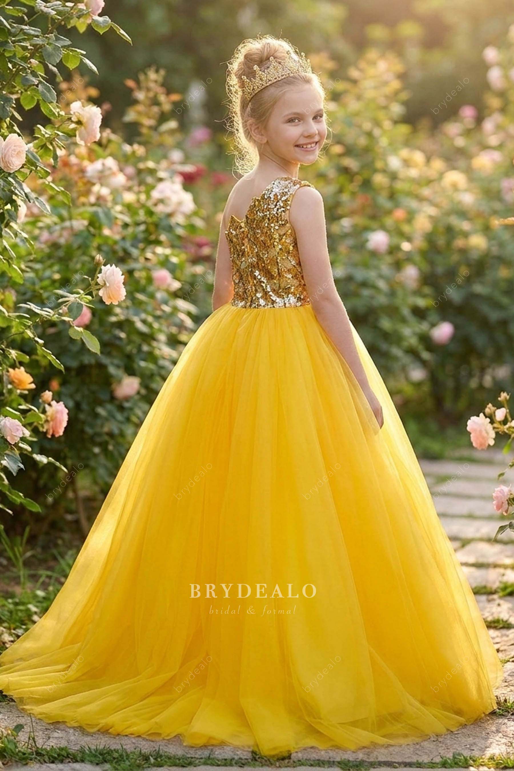 sparkly one-shoulder junior pageant gown