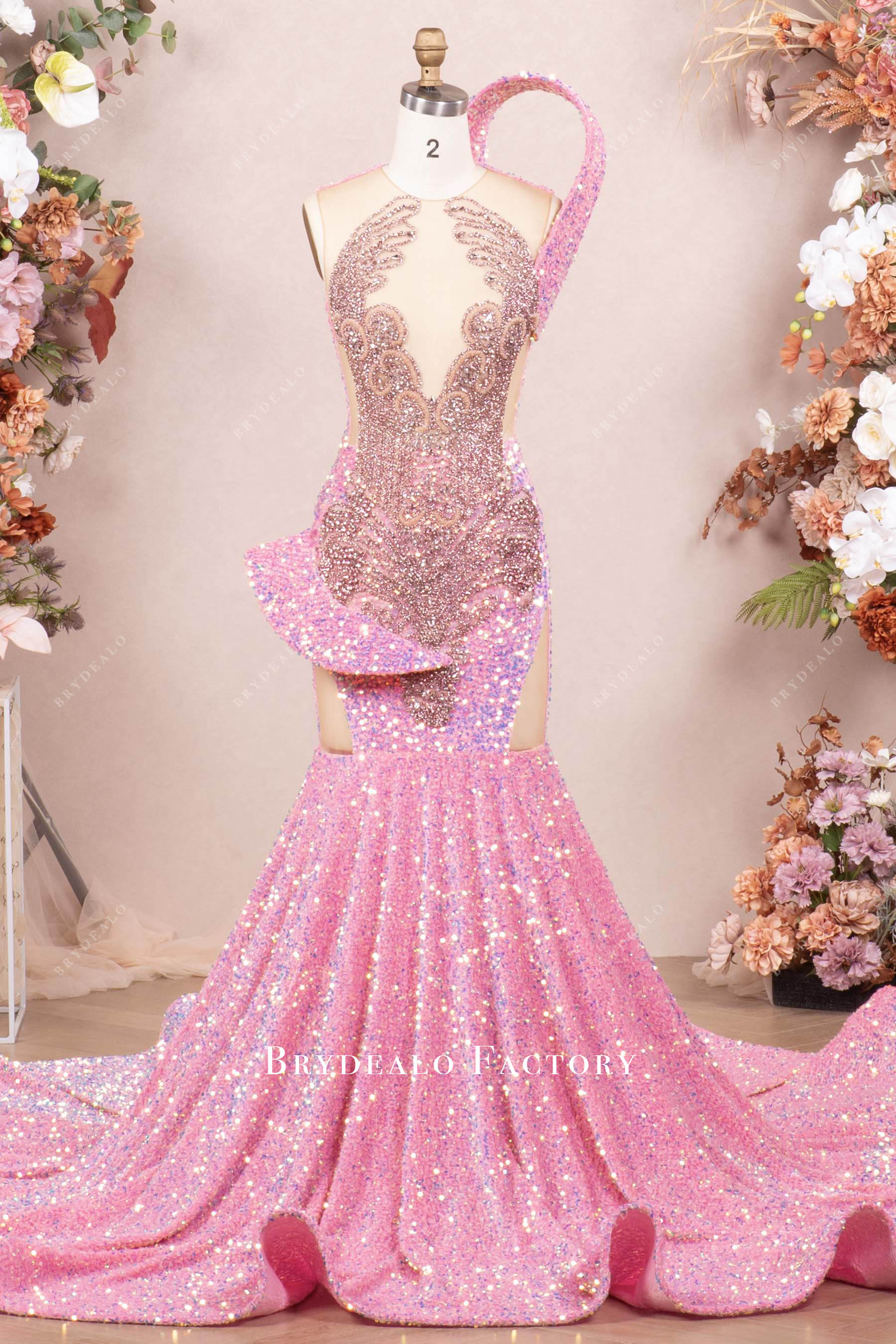 Luxury Pink Sequin Rhinestone Shoulder Panel Prom Dress Luxury Pink Sequin Rhinestone Shoulder Panel Prom Dress