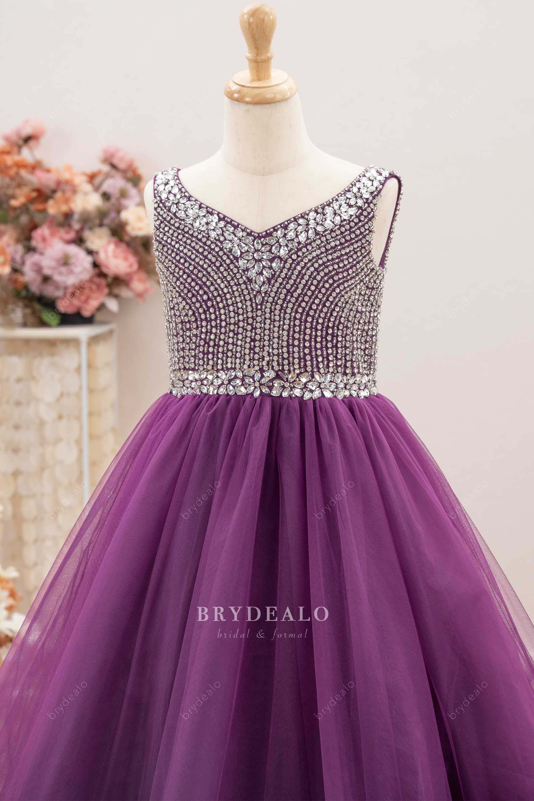 sparkly rhinestone V-neck pageant dress