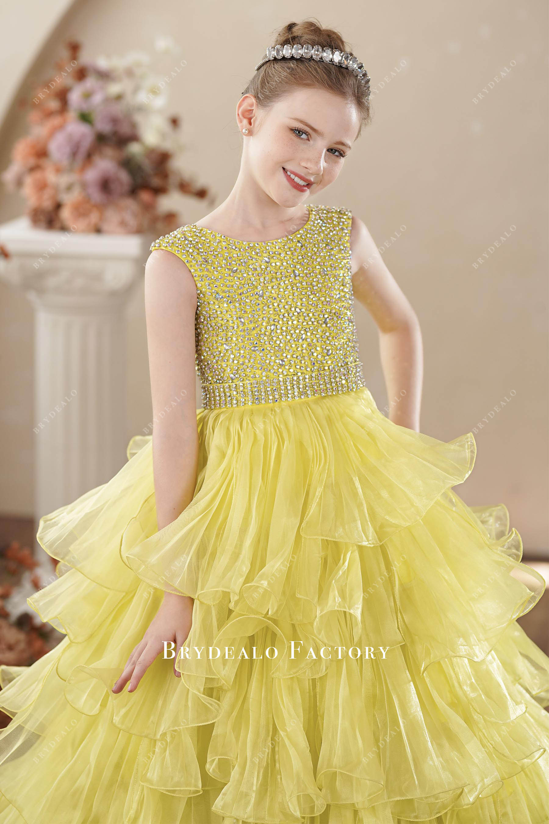 sparkly rhinestone luxury kids formal gown