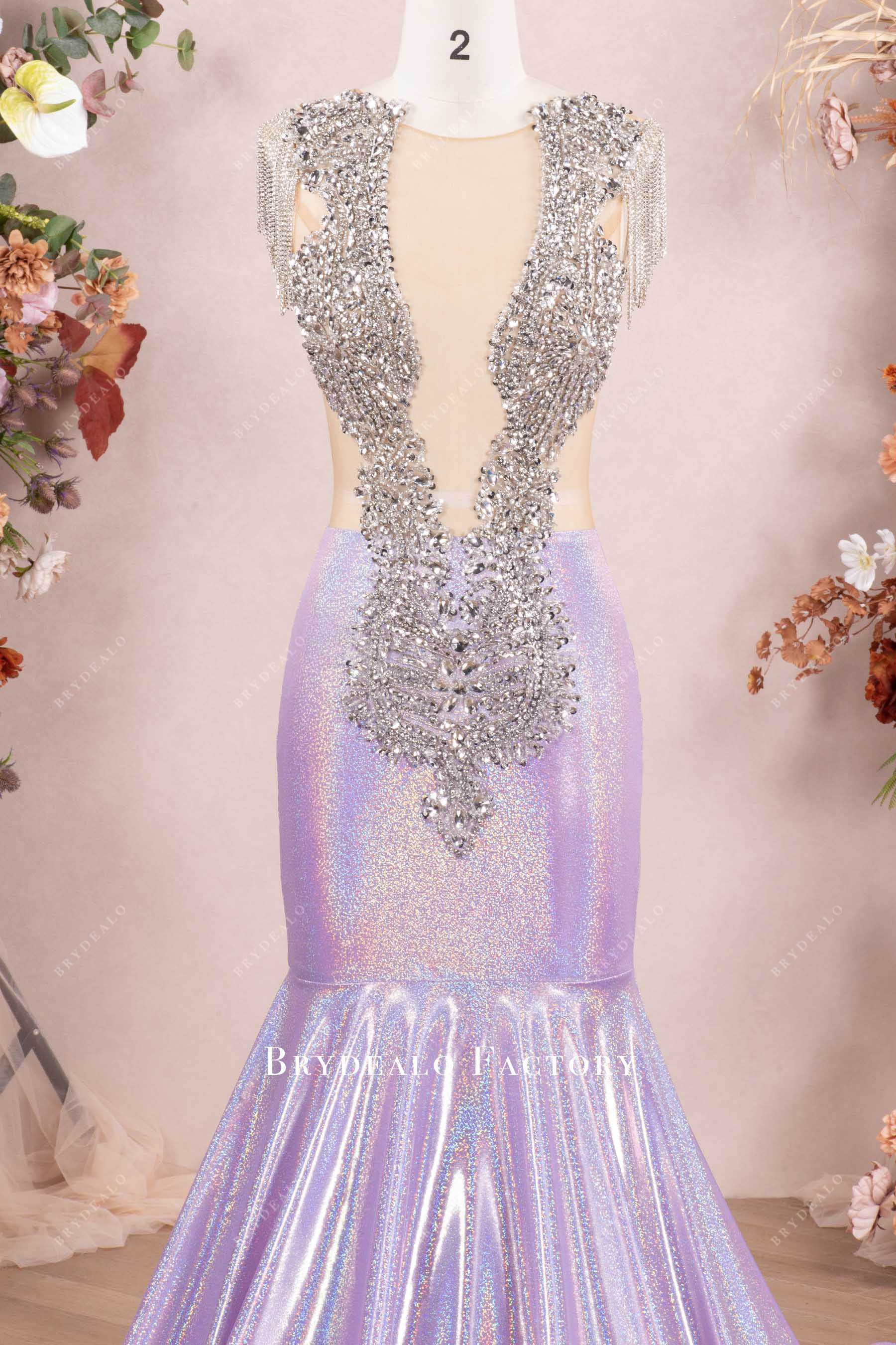 sparkly rhinestone plunging neck prom dress
